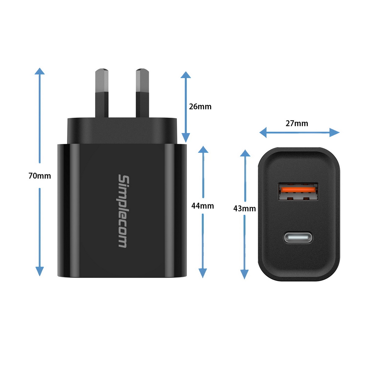 Simplecom CU220 Dual Port PD 20W Fast Wall Charger USB-C + USB-A for Phone Tablet โ image 4