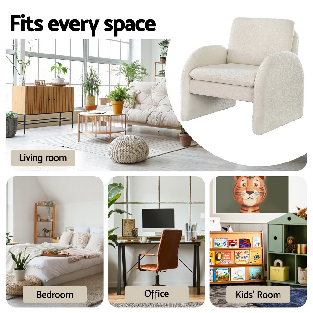 Artiss Armchair Accent Chair Lounge Tub Sofa Couch Curved Arm Seat Boucle White โ image 6