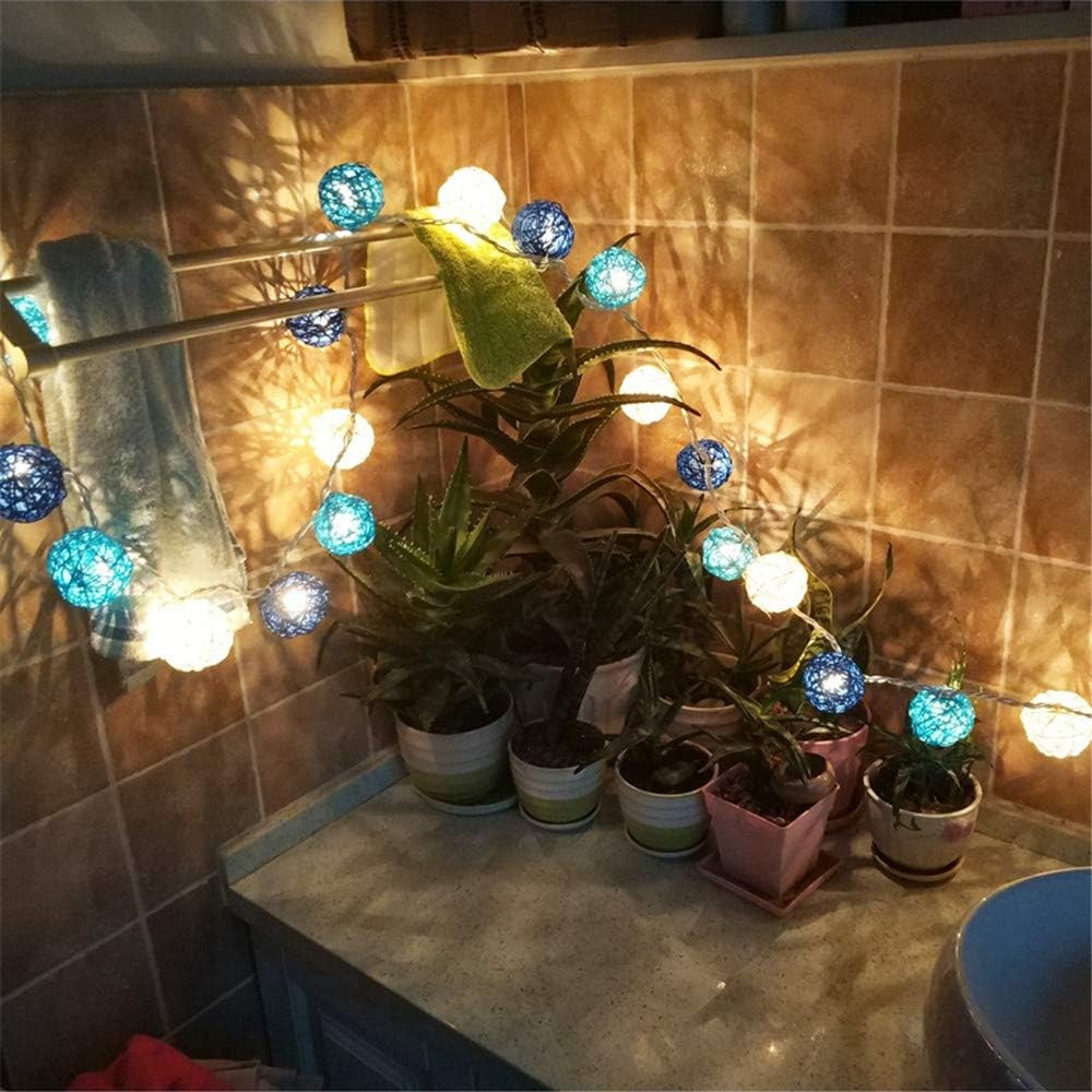 1 Set of Blue n White 5cm Rattan Cane 50 Ball Battery Powered LONG 5m String Lights Christmas Gift Home Wedding Party Bedroom Decoration Table Centrepiece โ image 3