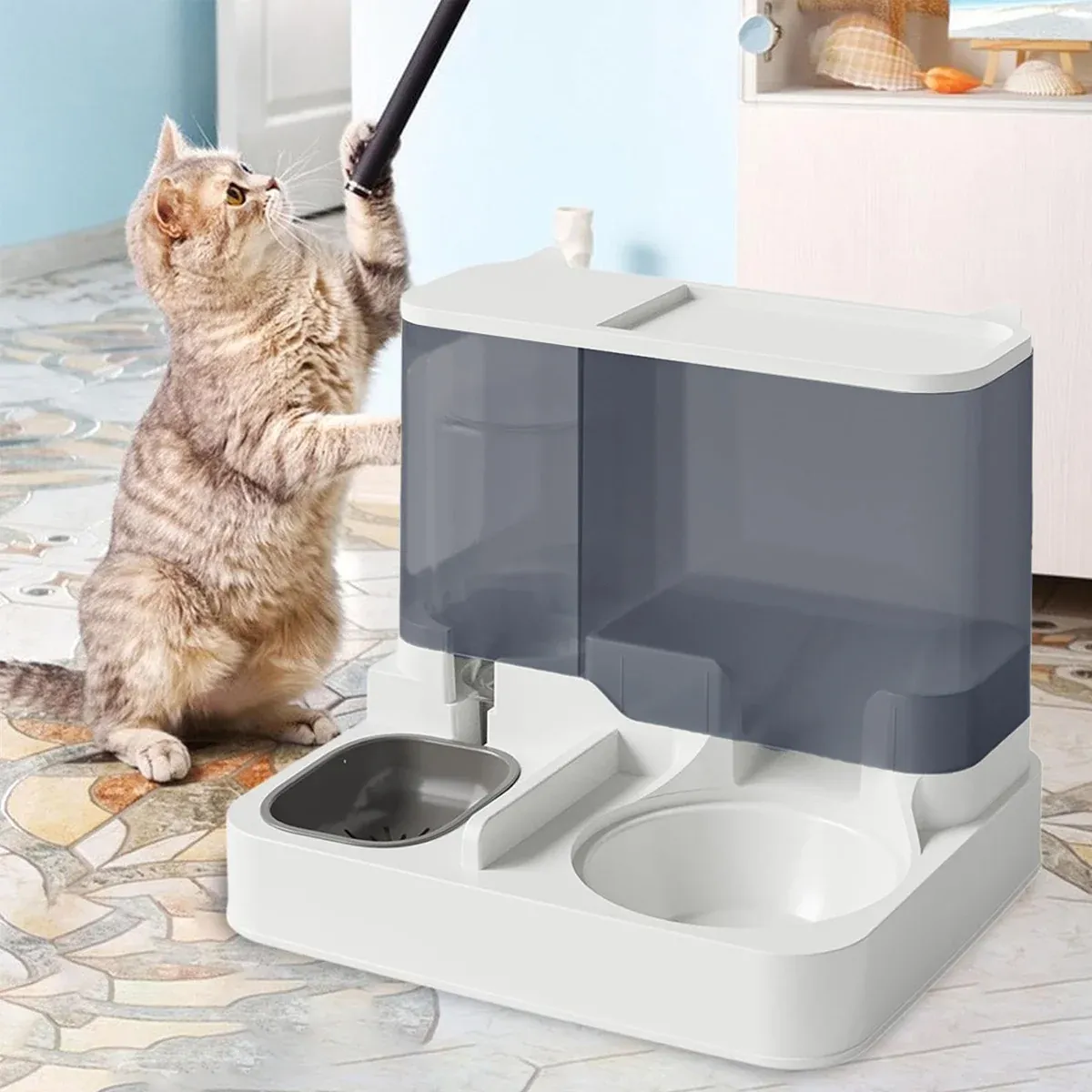 Automatic Cat Feeder Water Dispenser All in One Plastic Bowl for Cats and Dogs - Blue — image 6