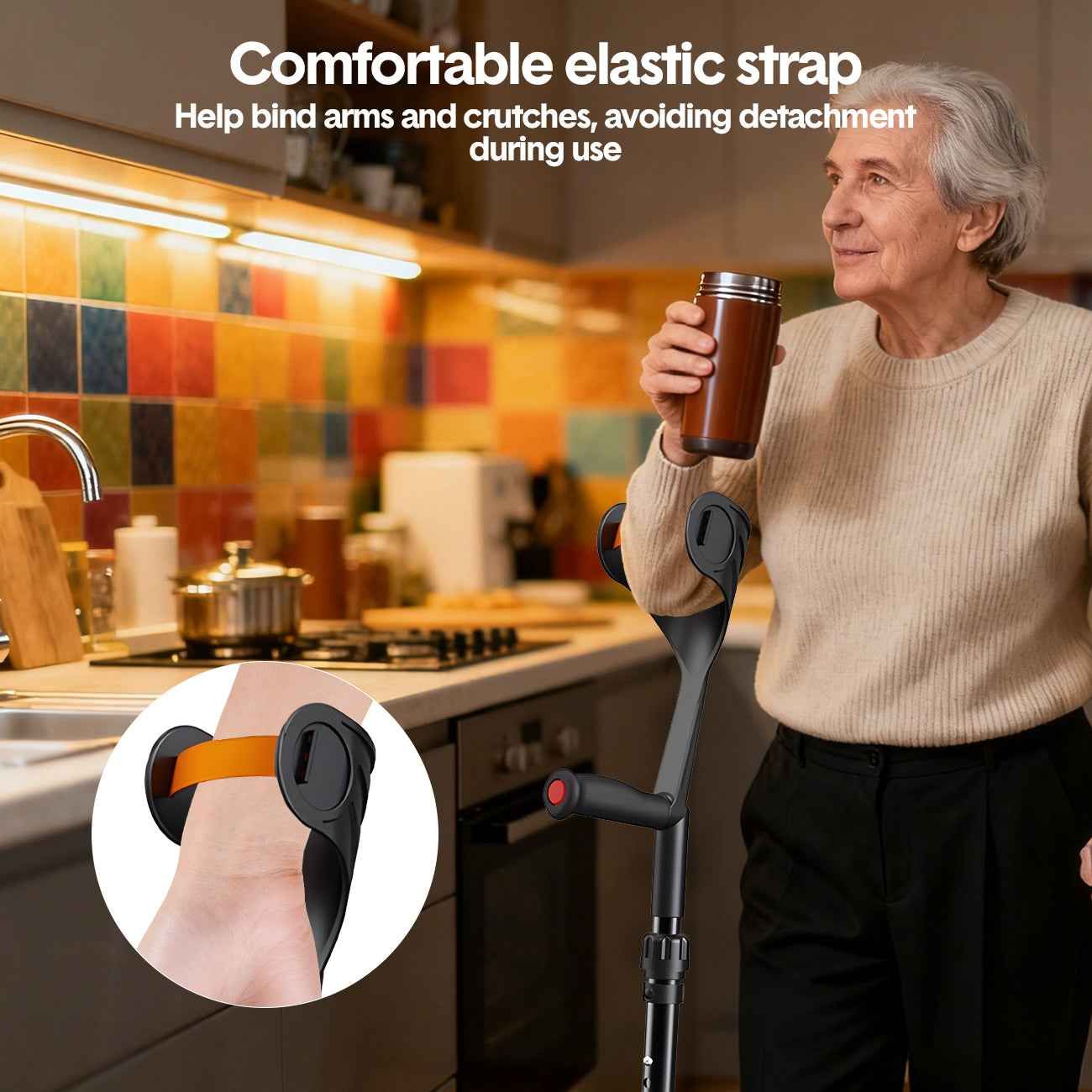 Pair of Adjustable Forearm Crutches for Adults, Lightweight Portable Walking Crutches with Spring Cushioning Design, Black — image 5