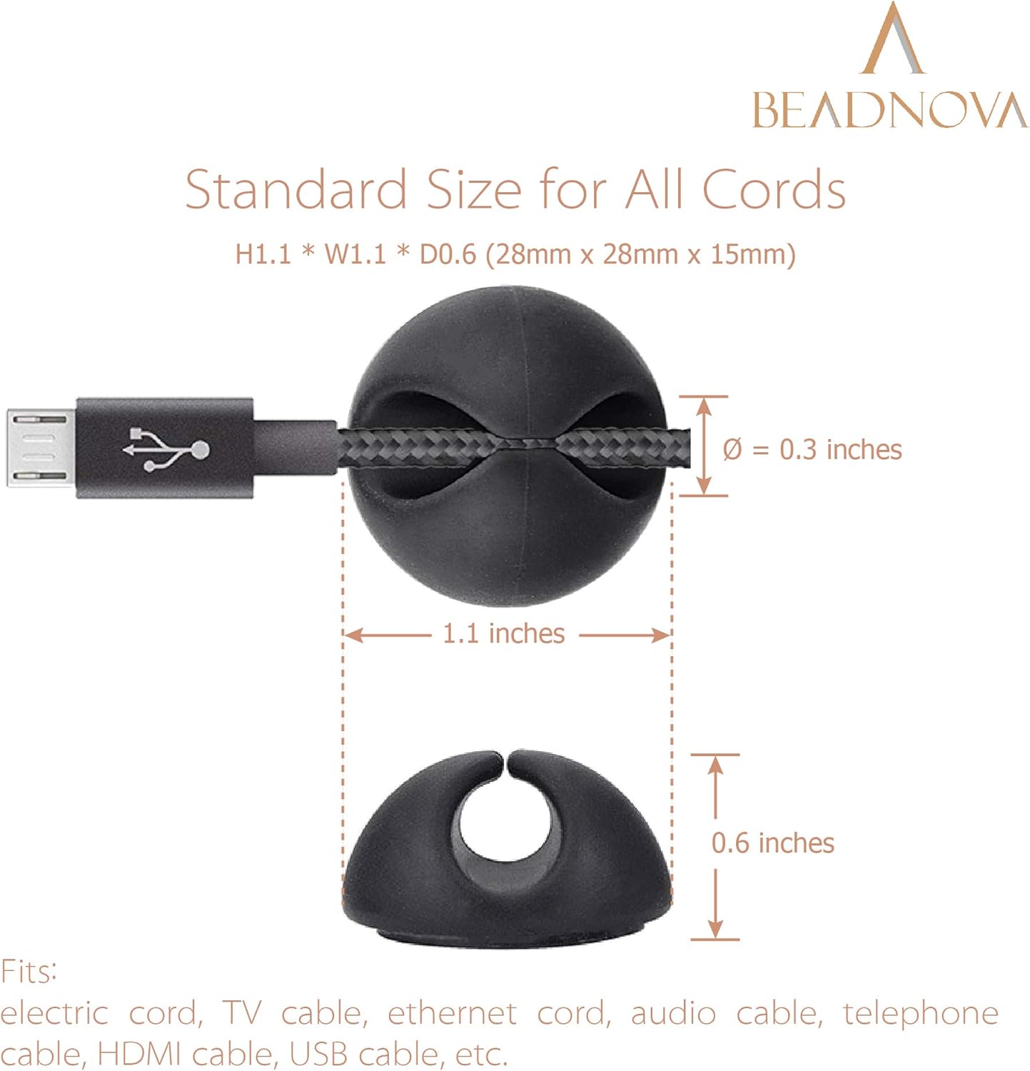 Cable Clips Cord Organizer Cable Management Wire Cord Holder 1 Slots Adhesive Wire Holder for Car Charging Accessory PC Office Home (Black, 8 pcs) โ image 3