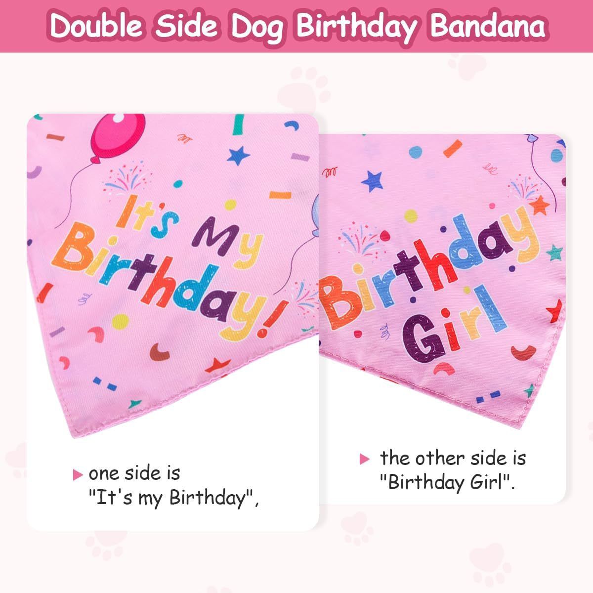 Pink Pet Birthday Bandana and Hat Set - Soft Cotton, Double-Sided Print, Adjustable Party Hat with Number - Cute Dog Birthday Accessories for Photo Props and — image 3