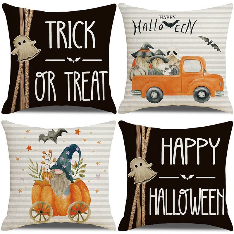 4PC Festive Decor Pillow Cover, For Christmas & Halloween Home Setting, Style 40, Suitable For Sofa, Living Room, Bedroom, 45 × 45cm Does Not Include Pillow