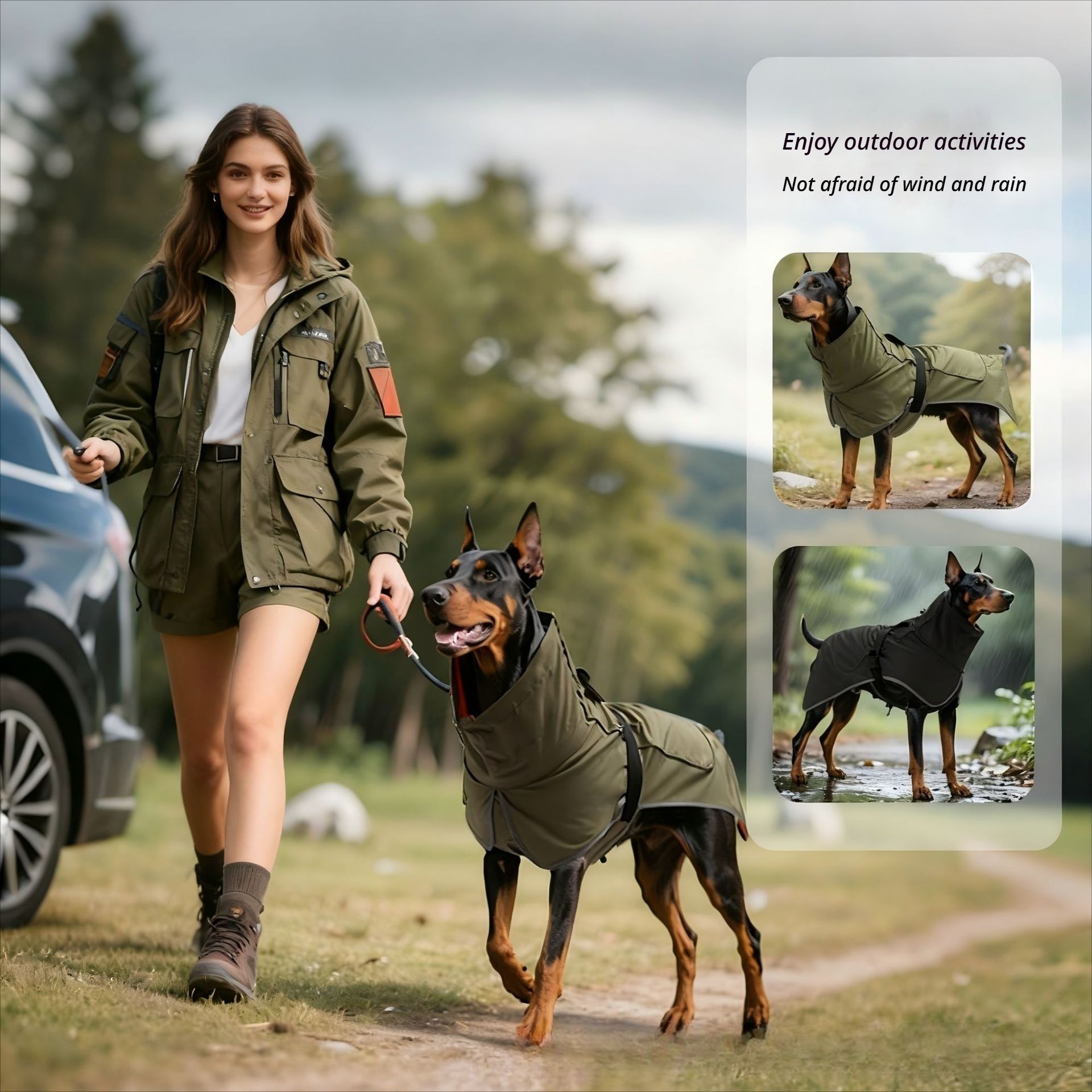 Winter Warm Pet Coat, Outdoor Cold Proof Dog Jacket-olive green