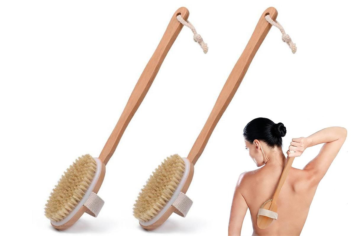 2 Pieces Long Handle Back Shower Brush with Detachable Hand Strap