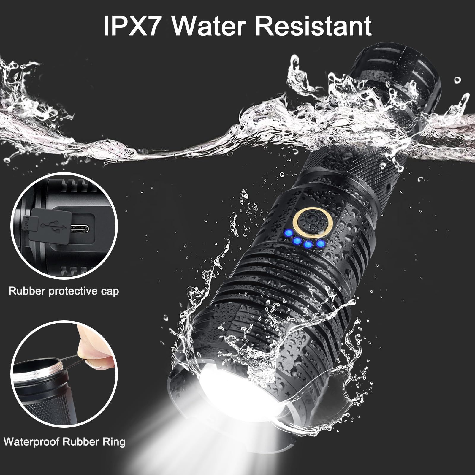 Super Bright Flashlight with 10 Modes, LED Tactical Flashlight Waterproof, Powerful for Camping, Hiking, Hunting and Emergencies — image 2