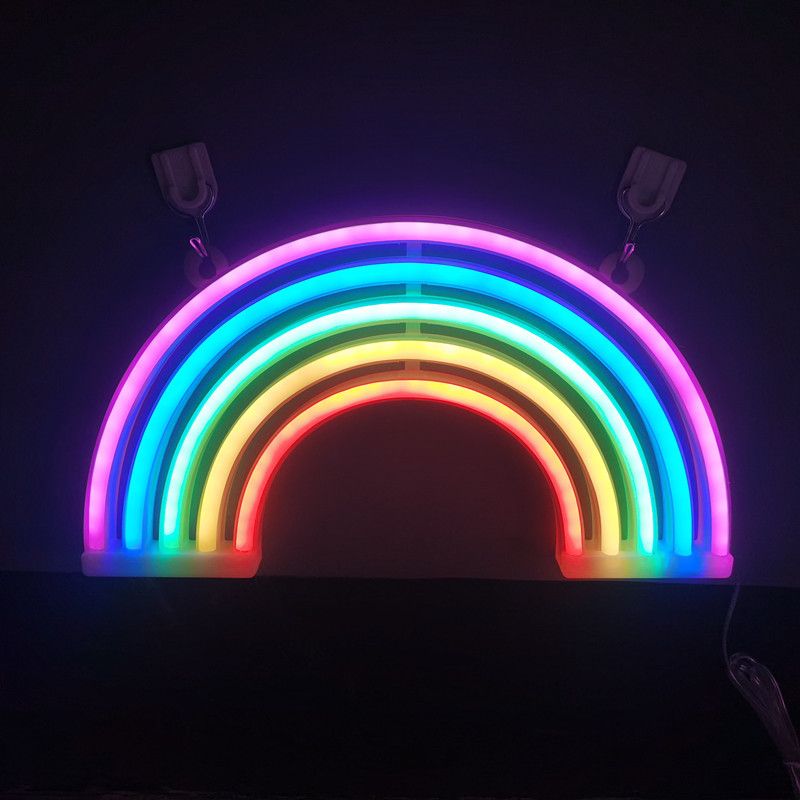 Neon Rainbow Sign, Battery or USB Powered Light for Wall Decor, Colorful Hanging Decoration for Kids’ Bedroom, Cute LED Lamp