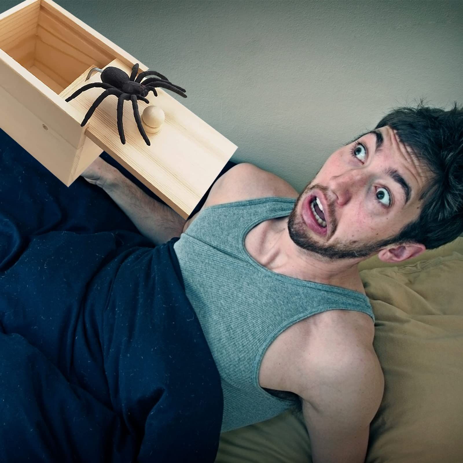 Fake Spider in a Box Prank Gift for Adults Kids, Handmade Wooden Pop Out Scare Surprise Boxes Joke Toys Halloween — image 3