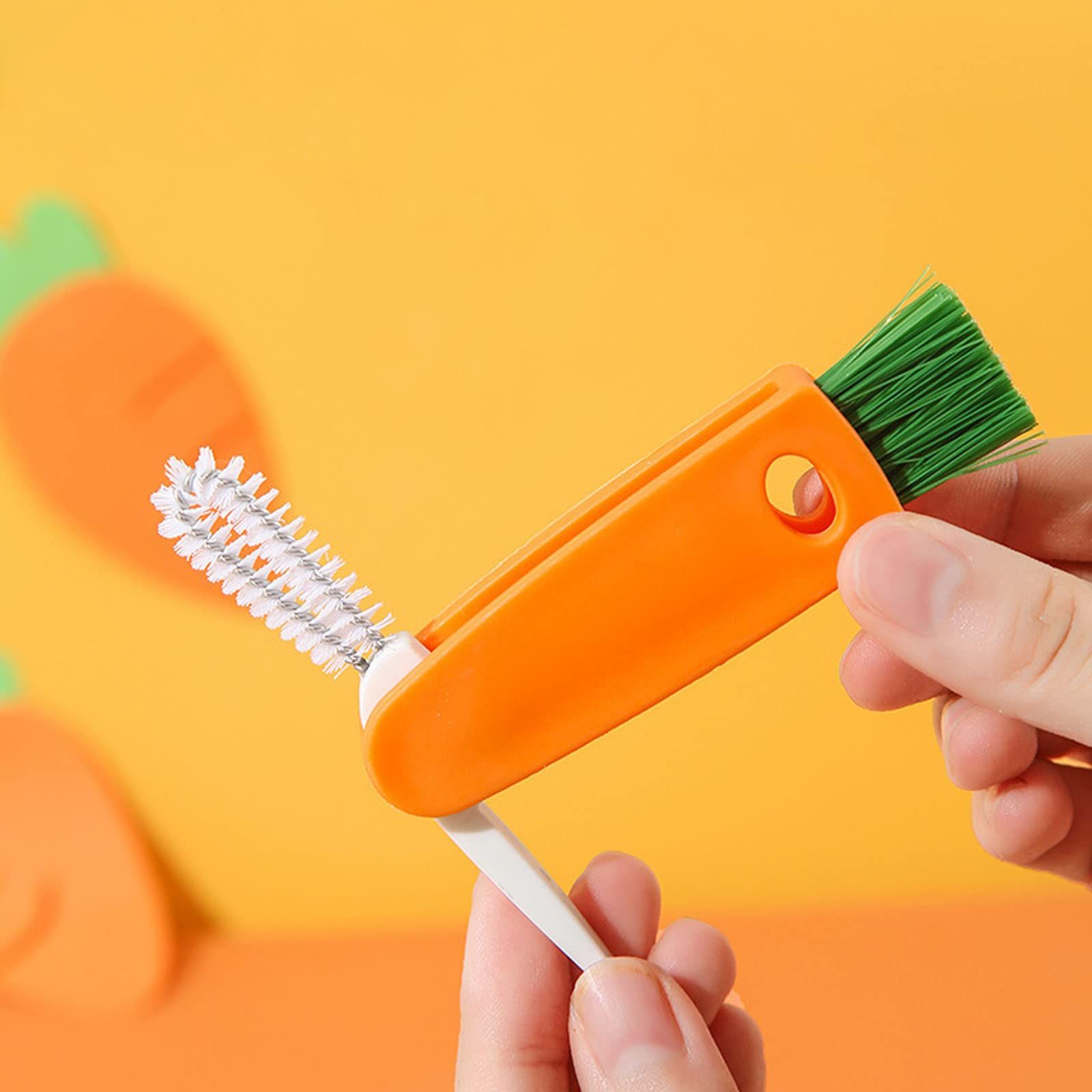 3 PCS 3 in 1 Tiny Bottle Cup Lid Detail Brush Straw Cleaner Tools Water Bottle Cleaning Crevice Brush for Bottles Carrot Clean — image 3
