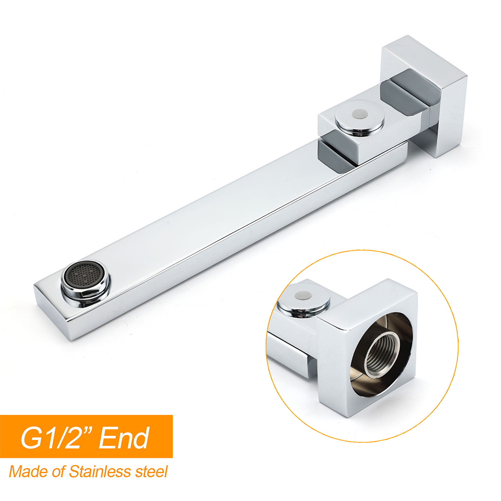 Chrome Square Stainless Steel Shower Bathtub Water Spout Faucet Outlet Tap 180° Swivel Set — image 5