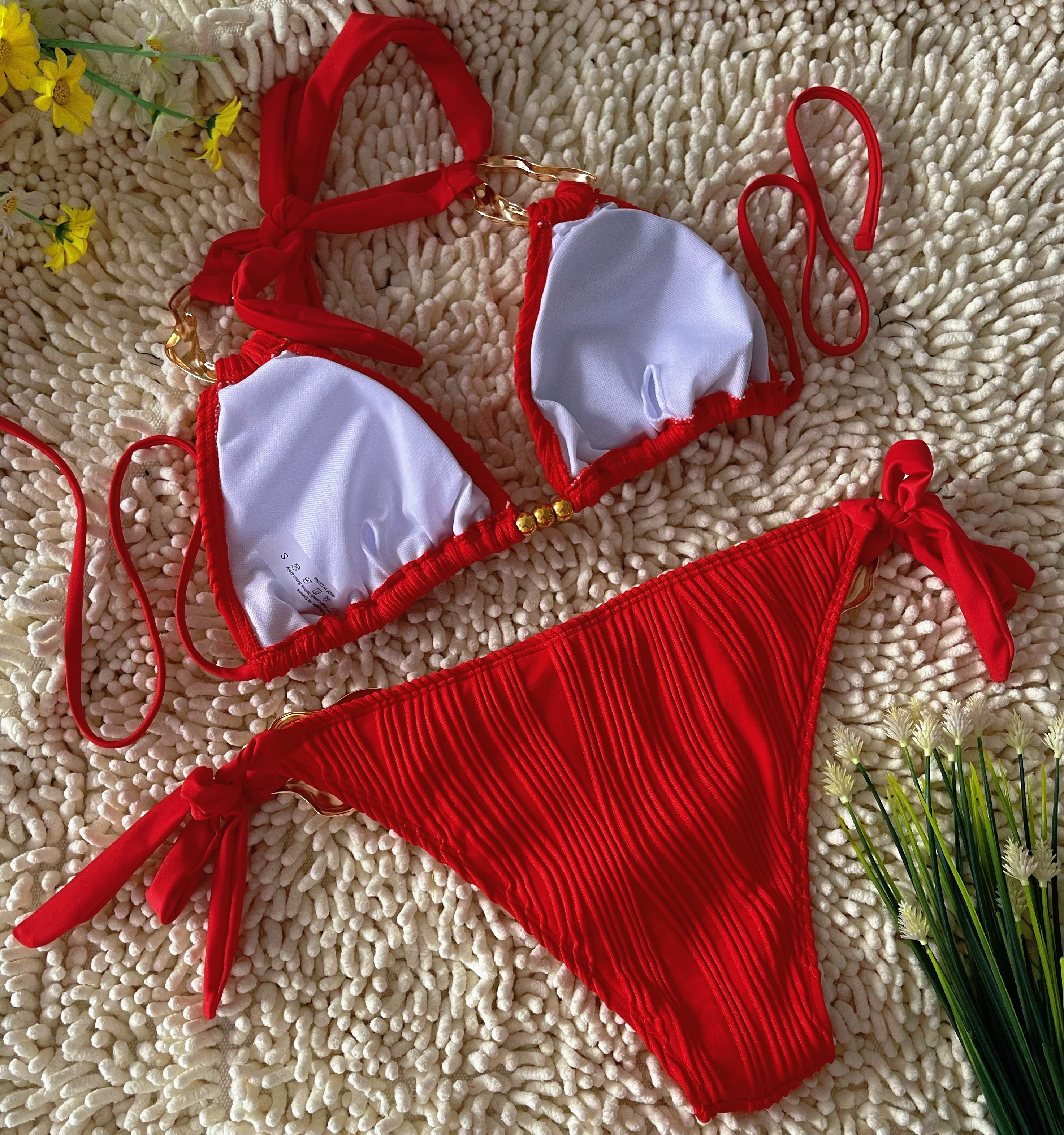 Red Hottie Sexy Three-point Swimsuit Beach Seaside Spa Bikini Size XL โ image 3