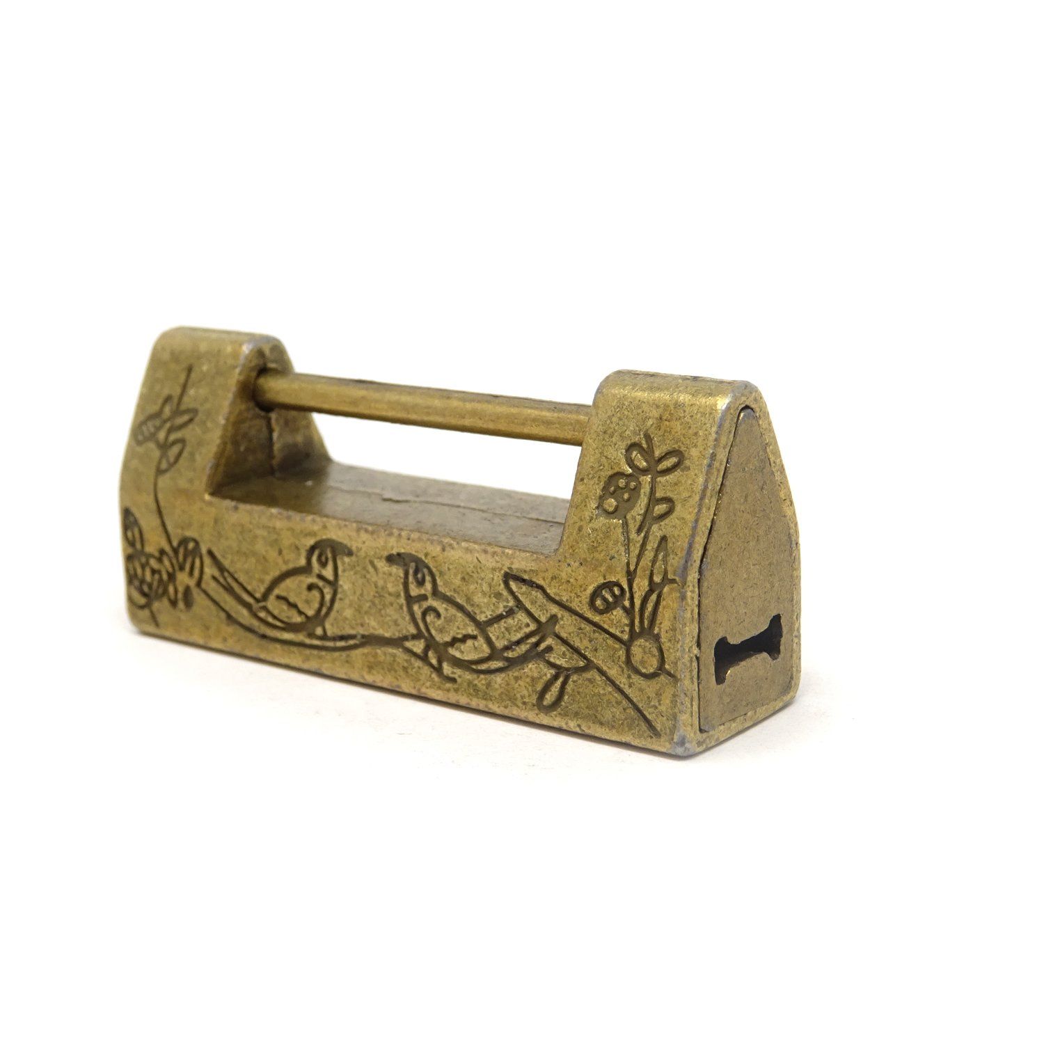 Mini Size Vintage Antique Style Carved Bird Flower Leaf Padlock Lock with Key for Jewelry Box Drawer โ image 4