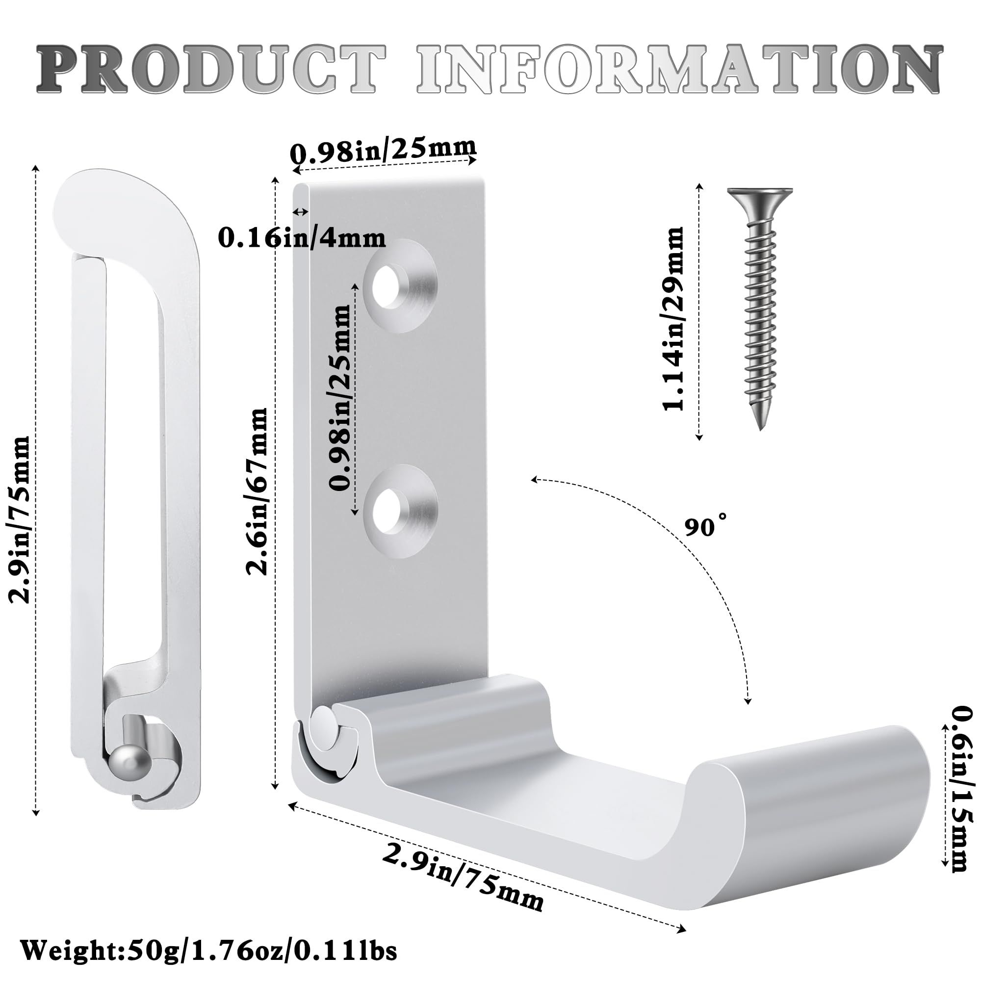 Silver Folding Wall Hook 2PCS Folding Coat Hooks for Hanging Heavy Duty Coat & Bag & Backpack & Hat & Headphone Foldable โ image 2