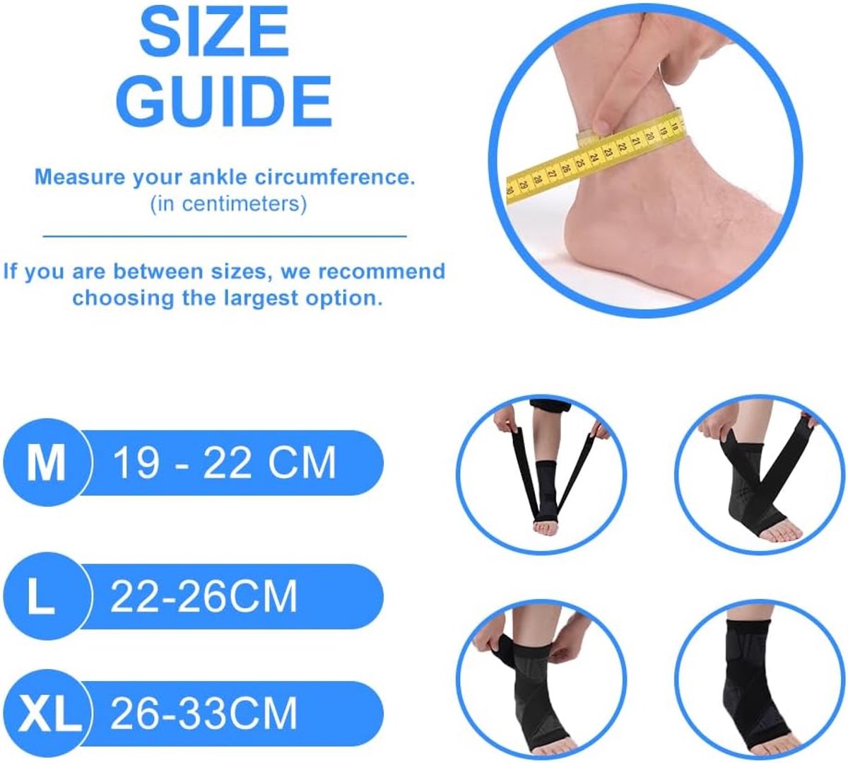 1 pair - Ankle brace - Ankle support - Ankle bandage - Foot brace - Upper neck circumference 22 cm - for damaged ligaments and sprained ankle - support band — image 2
