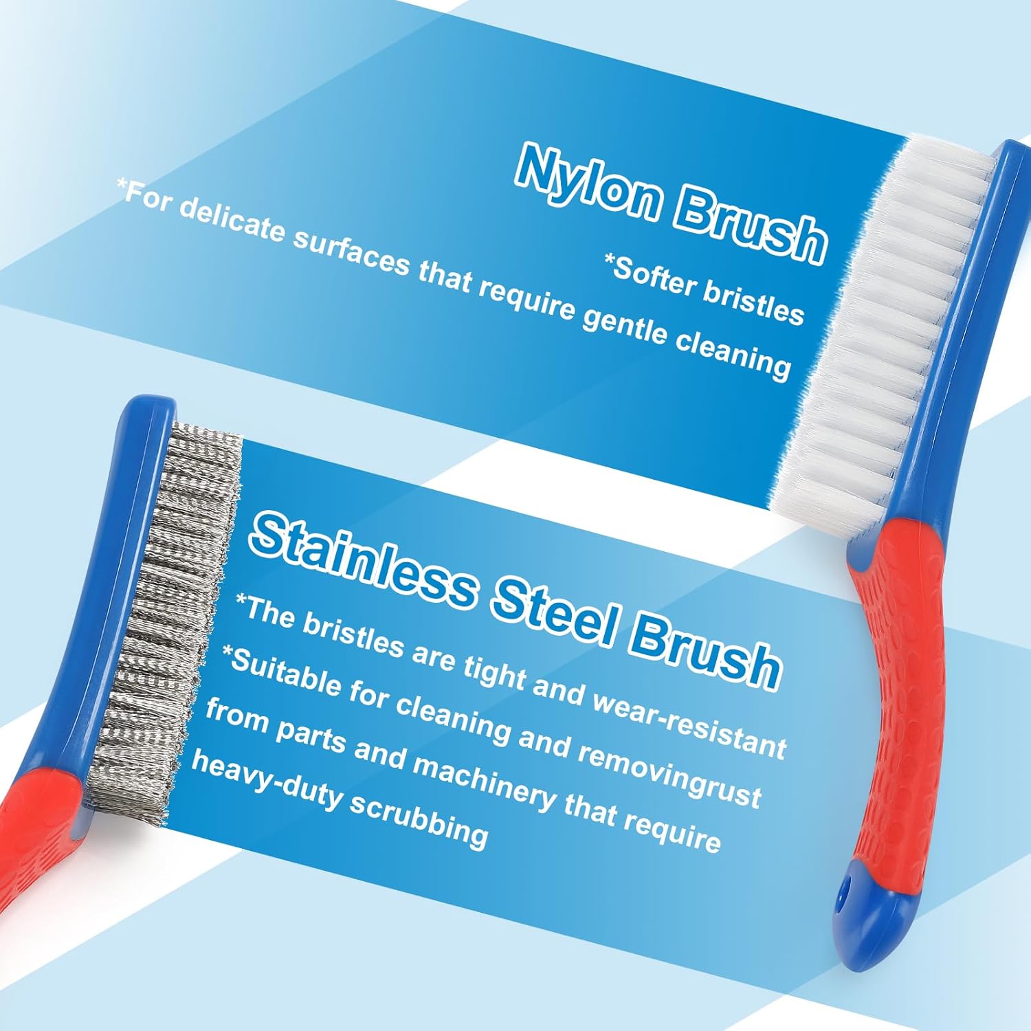 Wire Brush 2 Pack, Multi-Purpose Stainless Steel Scratch Bristle & Nylon Abrasive Brush Set for Cleaning Heavy Duty Metal Rust, Scrubbing Dirt & Paint Removal — image 5