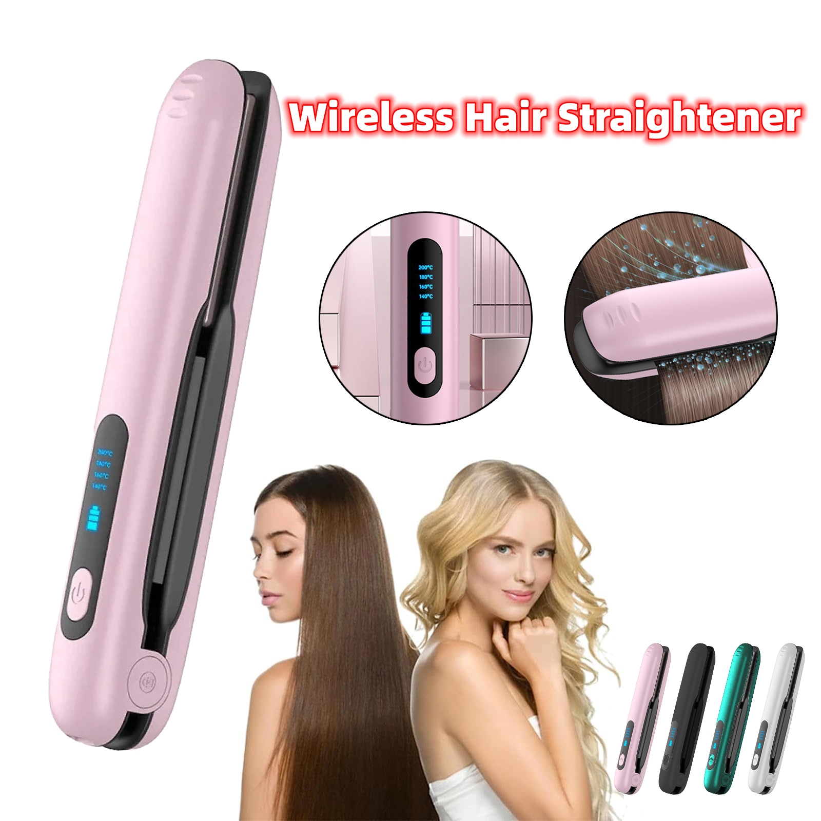 Green Wireless Rechargeable Hair Straightener with 5000mAh Battery - Portable Design & Adjustable Temperature โ image 2