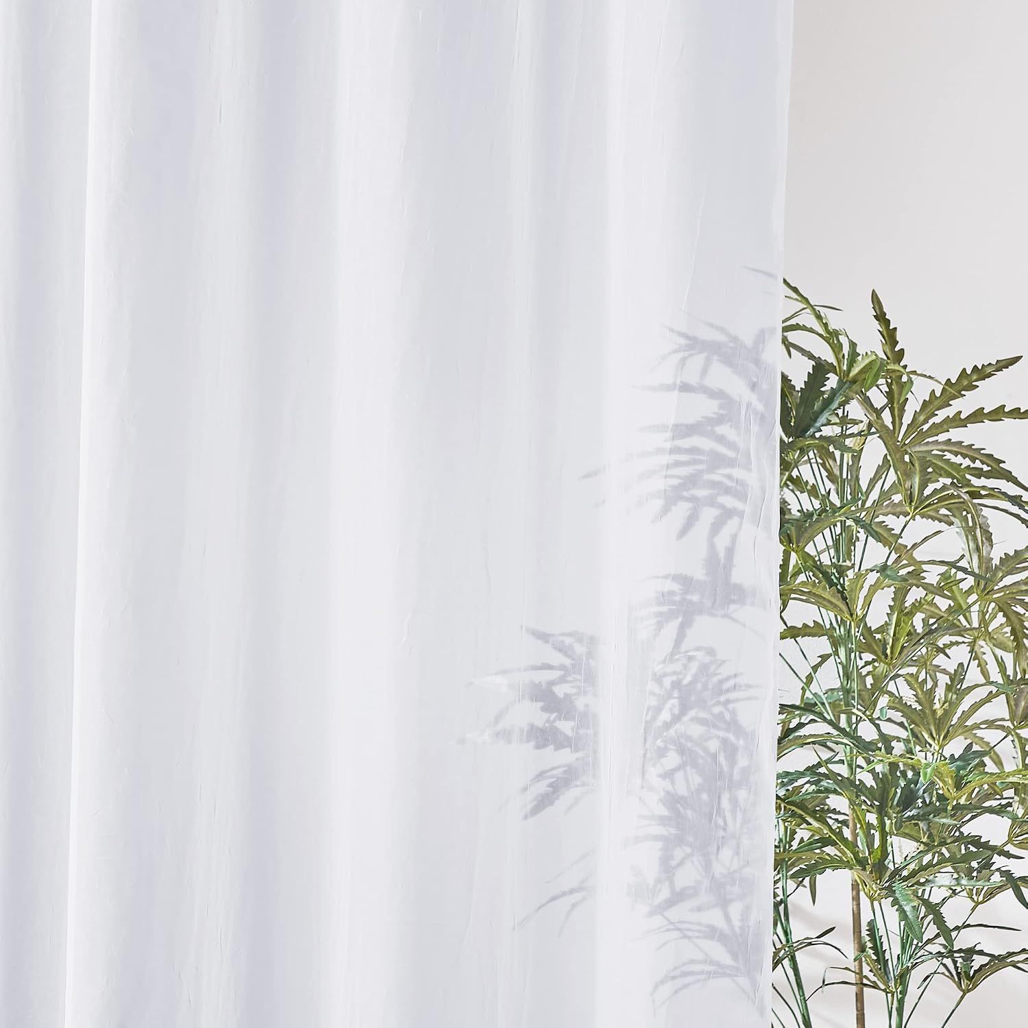 2 Pack White Sheer Voile Curtains, Crinkled Lightweight Grommet Window Drapes for Bedroom, Cottage and Farmhouse, White, 132 x 213 cm — image 3