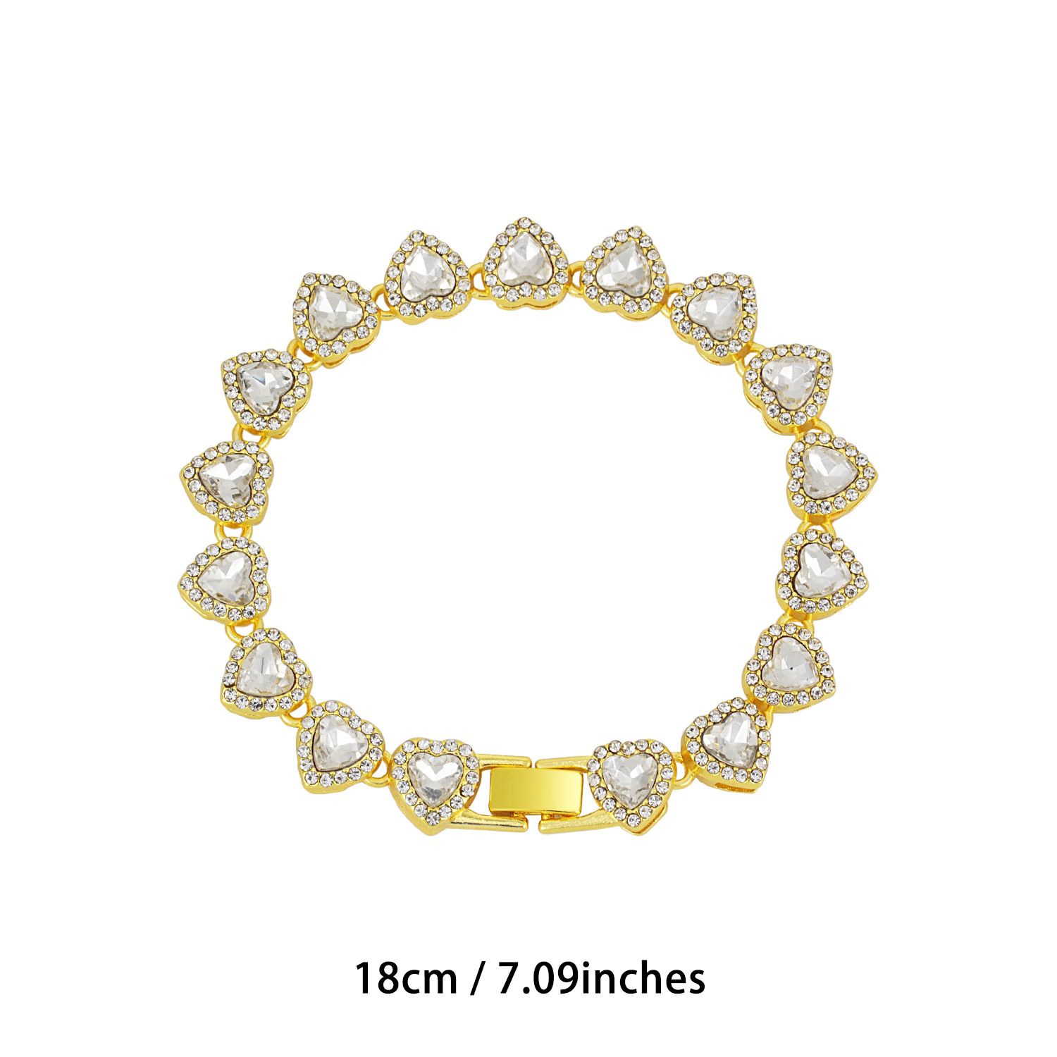 Gold-Plated Heart Rhinestone Cuban Link 18 inch Tennis Necklace and 7 inch Tennis Bracelet Set for Women, Crystal Heart Chain Fashion Jewelry Accessories with — image 3