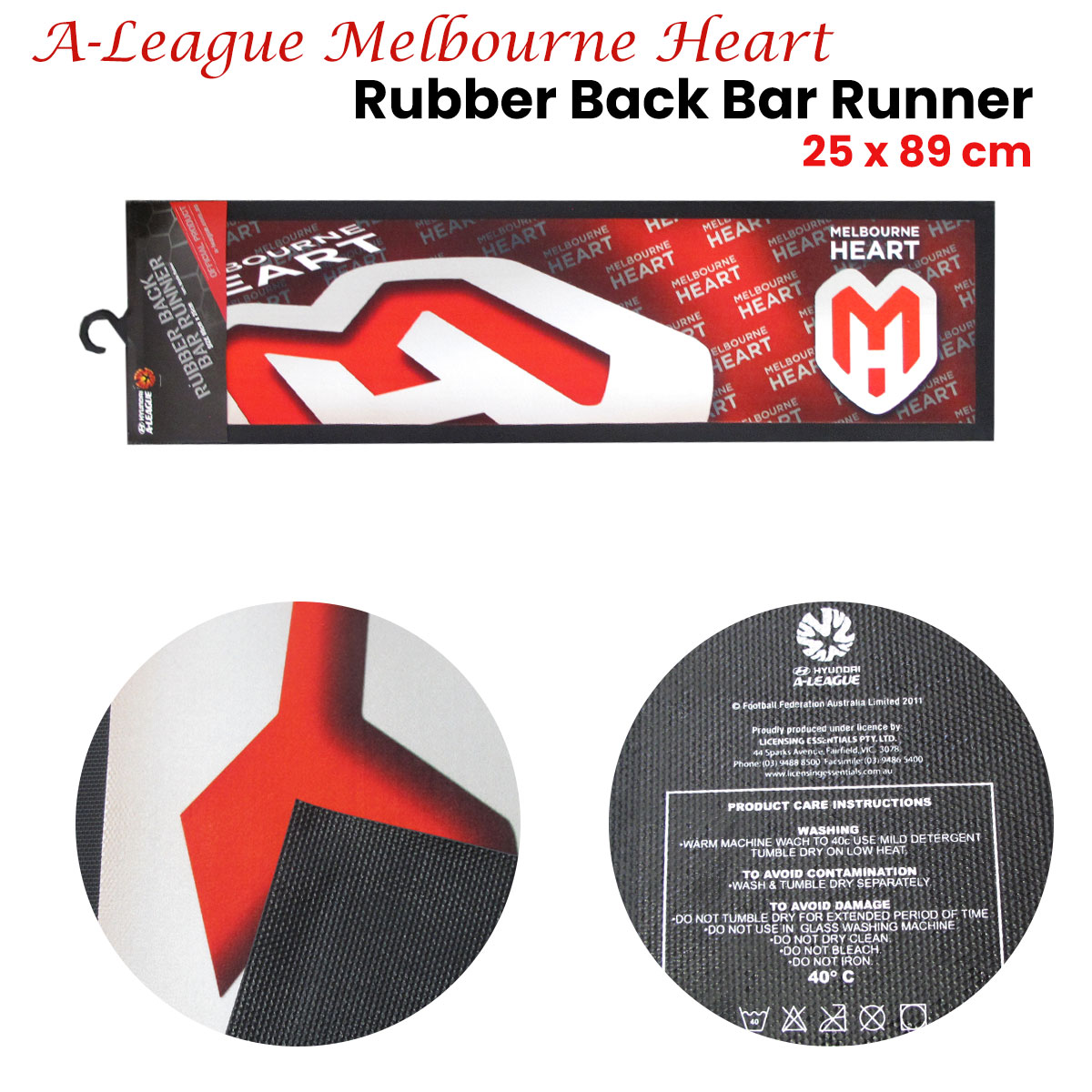 A-League Melbourne Heart Rubber Back Bar Runner 25 × 89 cm — image 2
