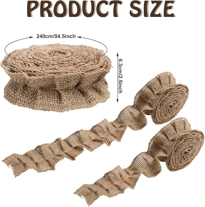 3 Rolls Burlap Ruffled Bulletin Board Border, 2.5×94.5 Inch Light Brown Trim for Classroom, Crafts and Home Decor — image 2