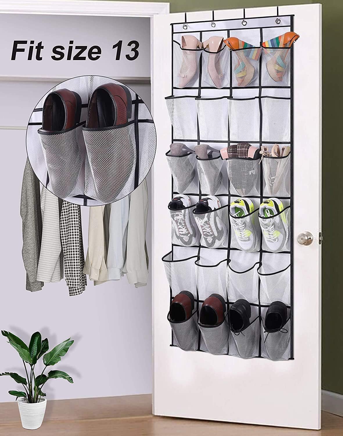 Over The Door Shoe Organizer 24 Large Mesh Pockets, White — image 2