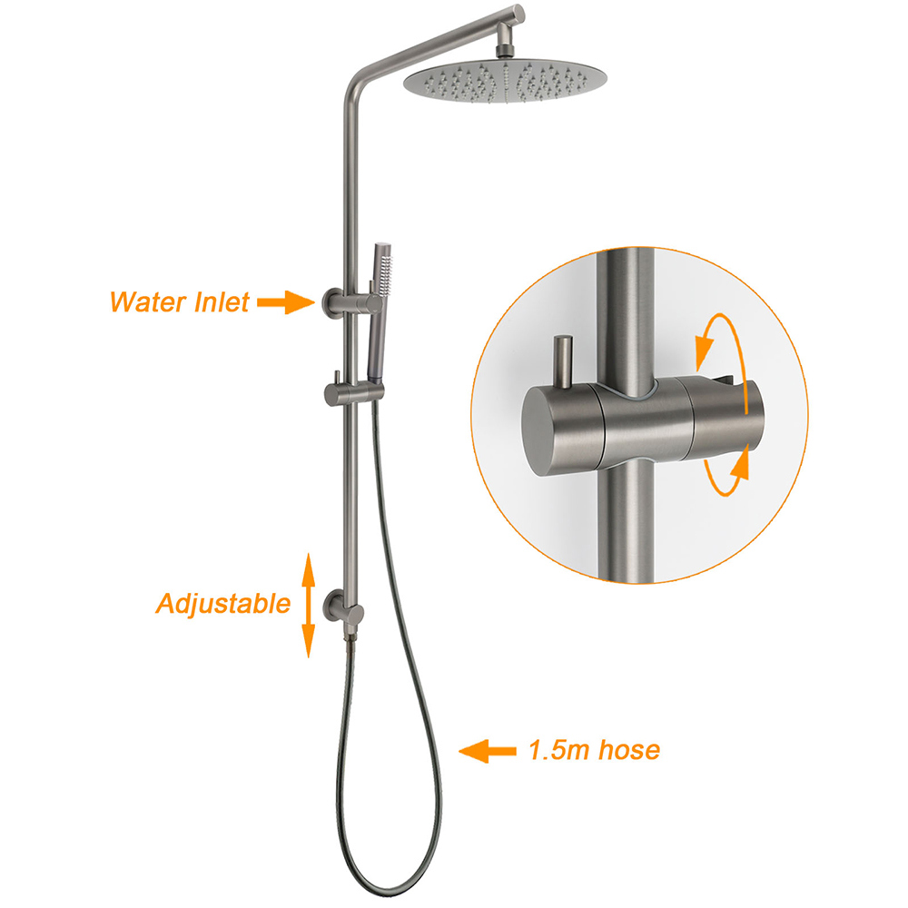 WELS Gun Metal 2in1 Round Shower 10" Rain Head Single Mode Handheld Sliding Rail Twin Taps Set โ image 2