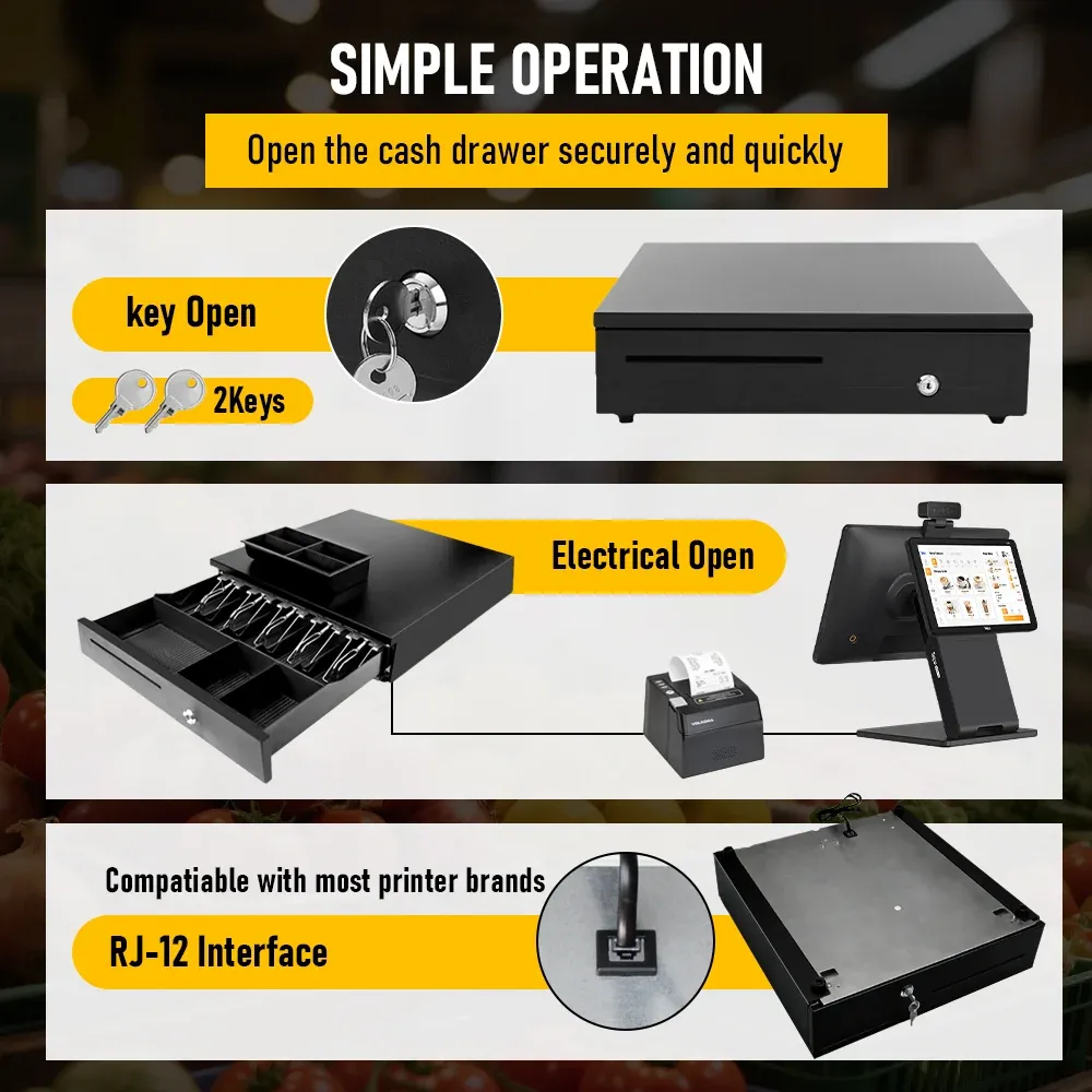 Heavy Duty Metal Cash Drawer, 5 Note&6 Coin Trays,Black(40.5x42x11.2cm) — image 3