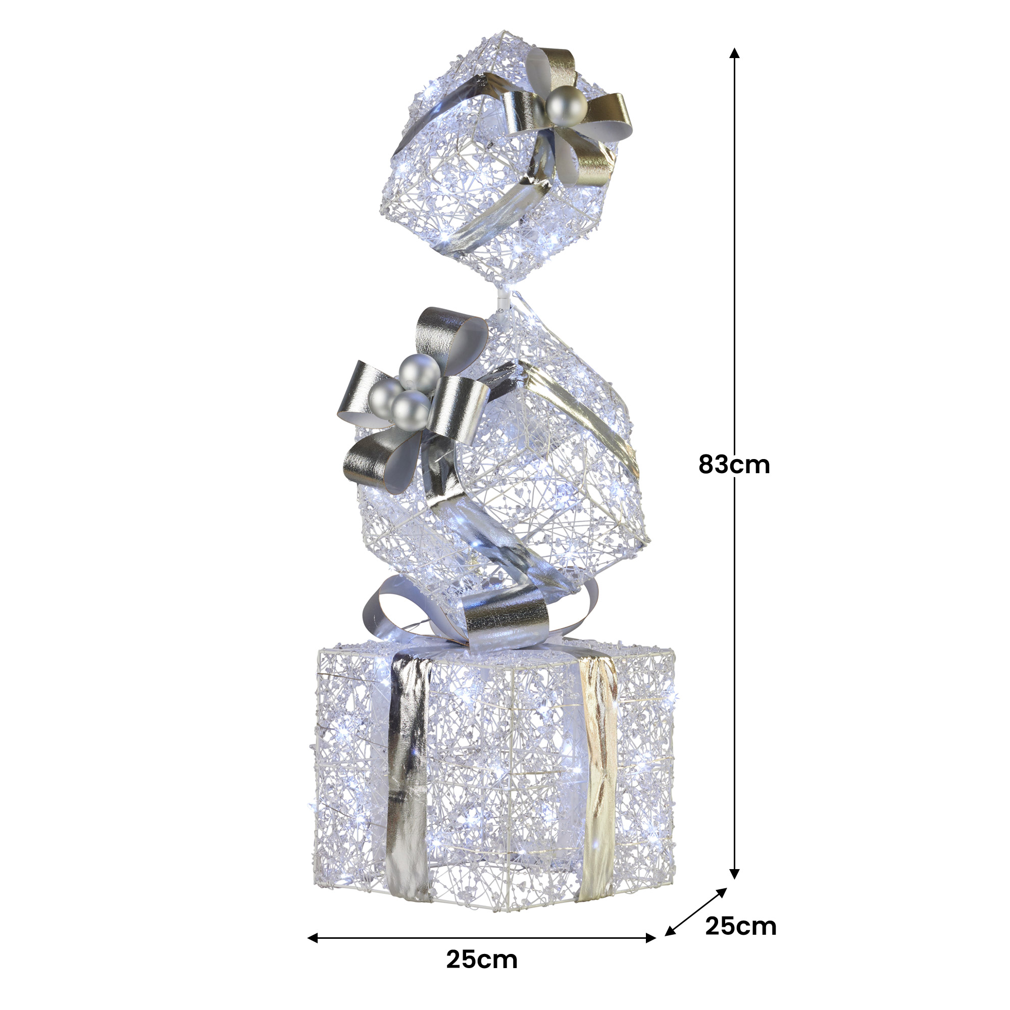 Christabelle 83cm Triple Christmas Silver Giftbox Stack Display with Lights โ image 4