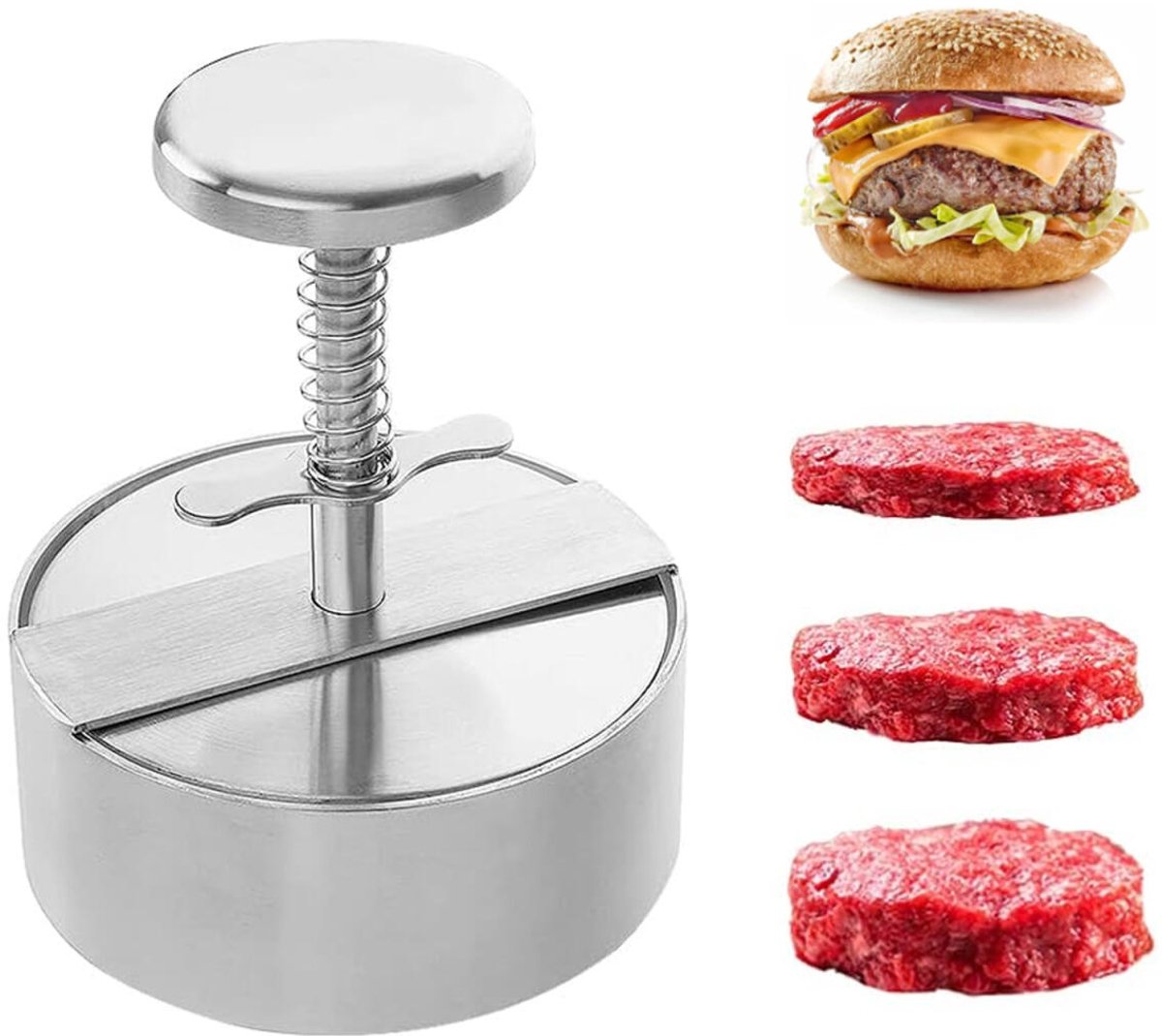 Hamburger Press - Burger Makers - with Scale Markings - 11.5*11.5*14 cm - Burger Press - Adjustable - Stainless Steel Hamburger Patty Maker - Non-Stick Burger