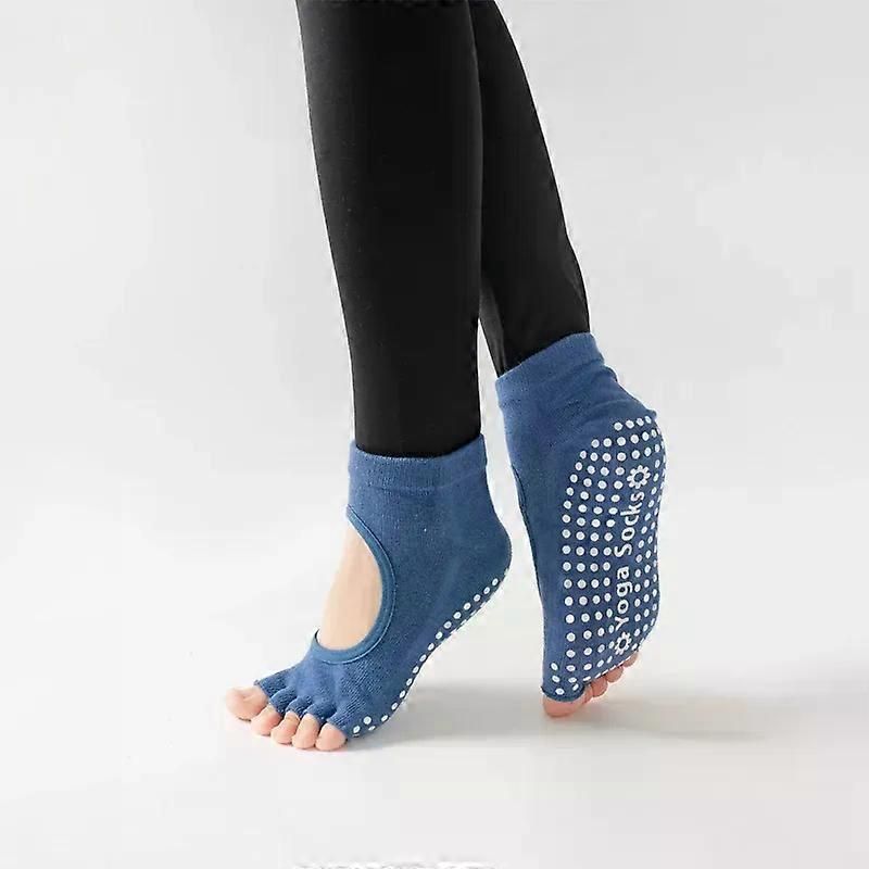 Women's Non Slip Yoga Socks Open Toe Five Finger Grip Socks Combed Cotton Pilates Dance Fitness Socks - Gray โ image 2