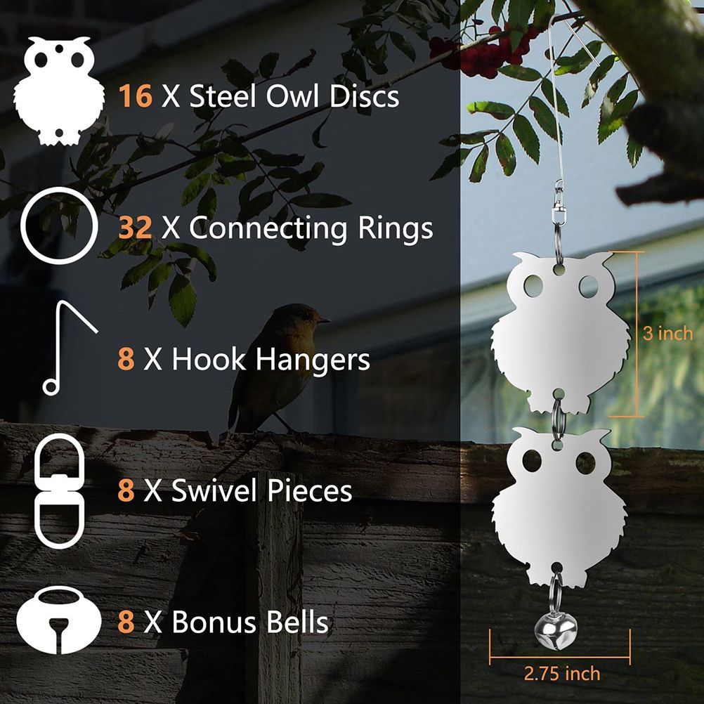 16PCS Bird Repellent Reflective Owl Shaped Bird Repellant with Bells Garden Plant Protector β image 3
