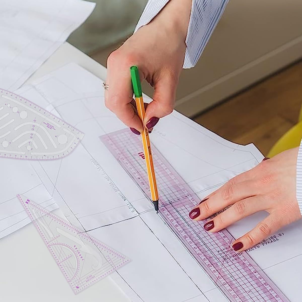 9 Piece Clear Metric Sewing Ruler Set, French Curves and Pattern Making Templates for Fashion Design, Tailoring, Drafting and Crafts โ image 6