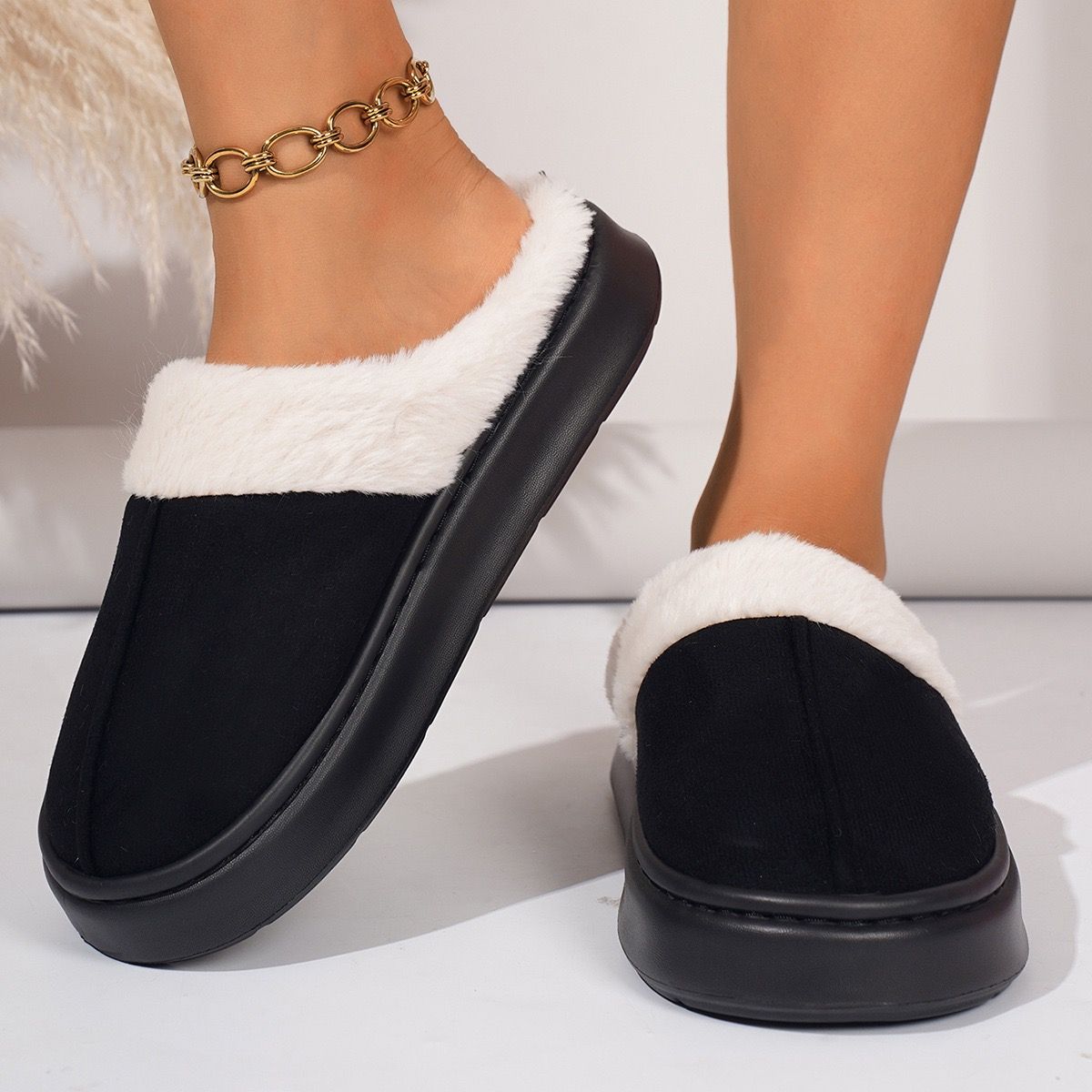 Cozy Faux Suede and Plush Fur Slippers for Women and Men, Thick Anti-Slip Sole for Indoor and Outdoor Wear, Warm House Shoes for Cold Seasons, Simple — image 6