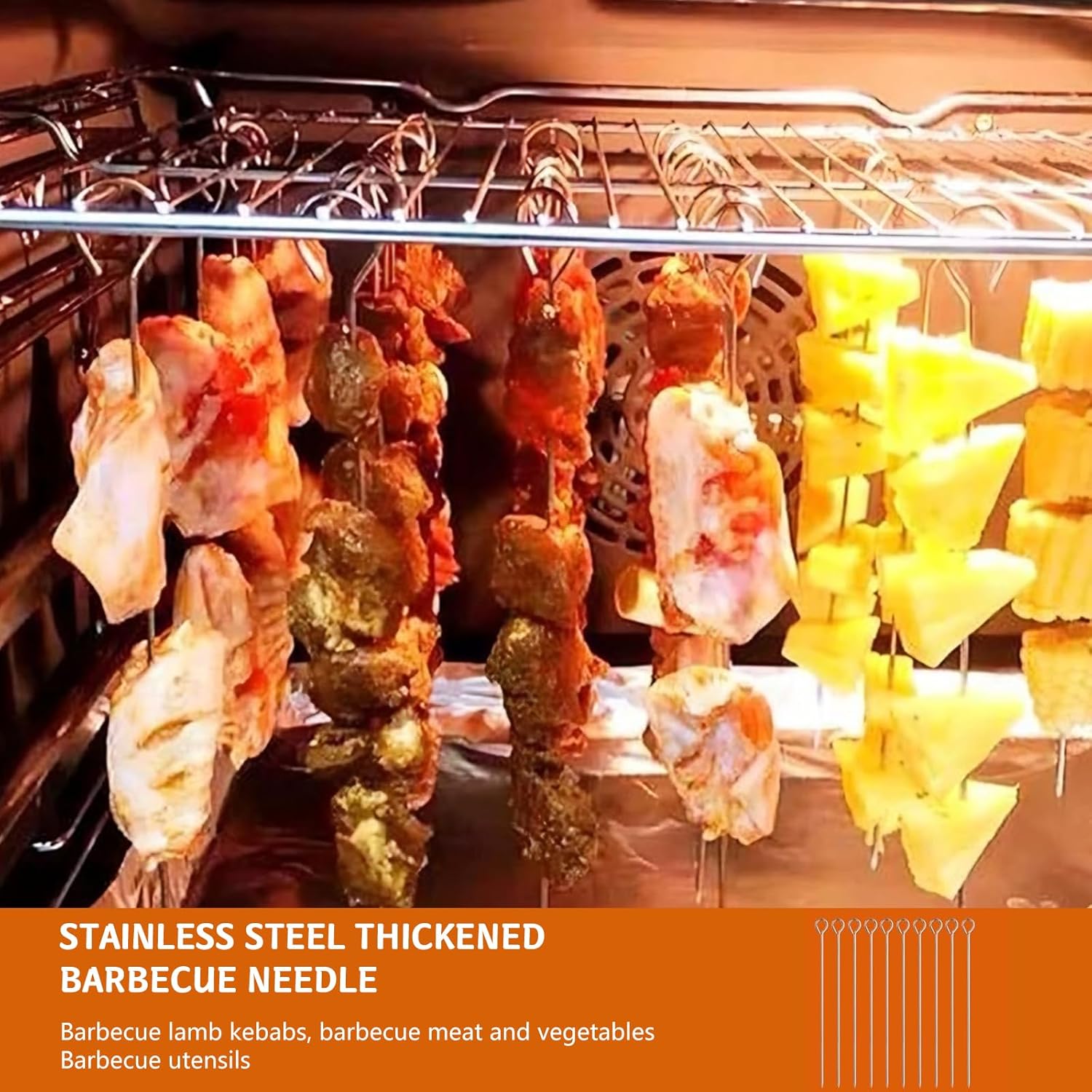 30 Pcs Kebab Skewers, 7.9 Inch Stainless Steel Barbeque Skewers with Ring-Tip Handle, Reusable BBQ Grilling Kabob Skewer for Chicken, Fruit, Vegetable, Meat — image 5