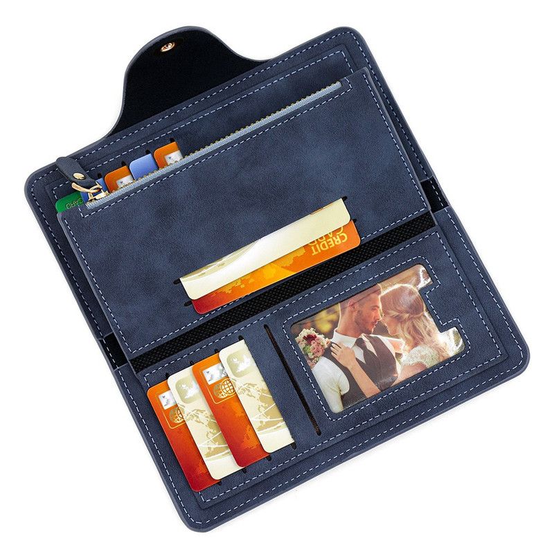 Vintage-style matte magnetic snap wallet, multiple card slots, unisex, coin pocket and ID storage pouch - Black — image 6