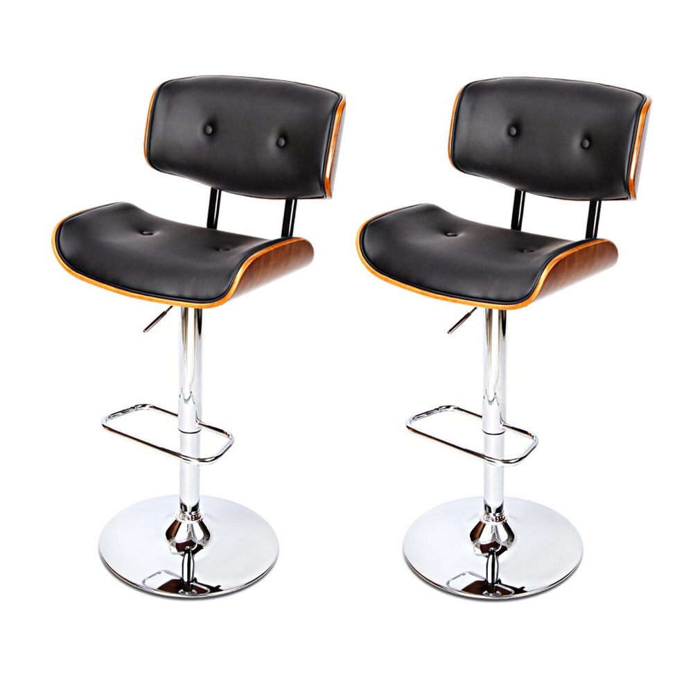 Artiss 2x Bar Stools Gas Lift Leather Black โ image 3