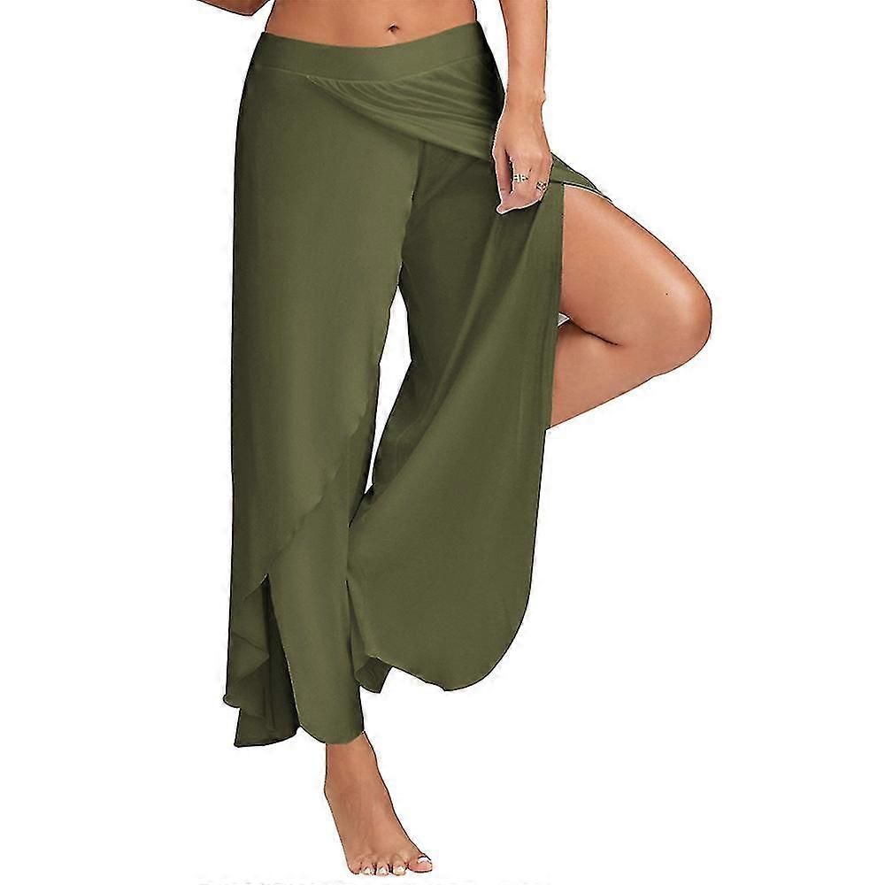 Women's Harem Palazzo Pants Wide Leg Split Flowy Loose Fit Casual Yoga Trousers Plus Wine Red - 4XL — image 3