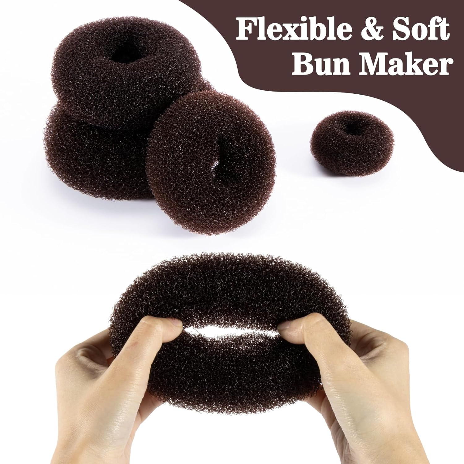 Hair Donut Bun Maker Kit - Updos Sock for Long Hair, Bun Holder with Hair Clips (1 Extra Large, 2 Medium, 2 Small) — image 3