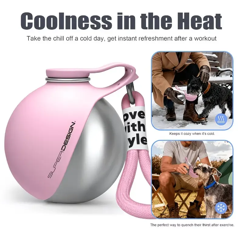 Portable Stainless Steel Cat & Dog Water Bottle, Leak-Proof 2-in-1 with Bowl, One-Press Drink & Feed for Outdoor Walks & Travel, Lightweight & Easy to Carry — image 6