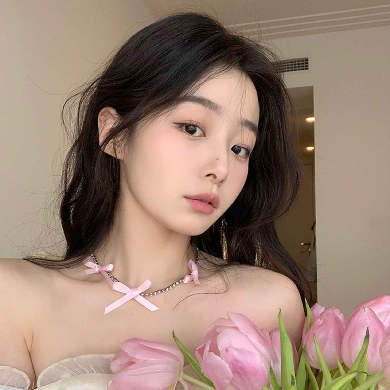 3PCS Bow Tennis Choker Necklace Jewelry Romantic Trendy Stuff In Their Her 20s-Solid Color Satin Ribbon Roll Ribbon Light Pink โ image 4