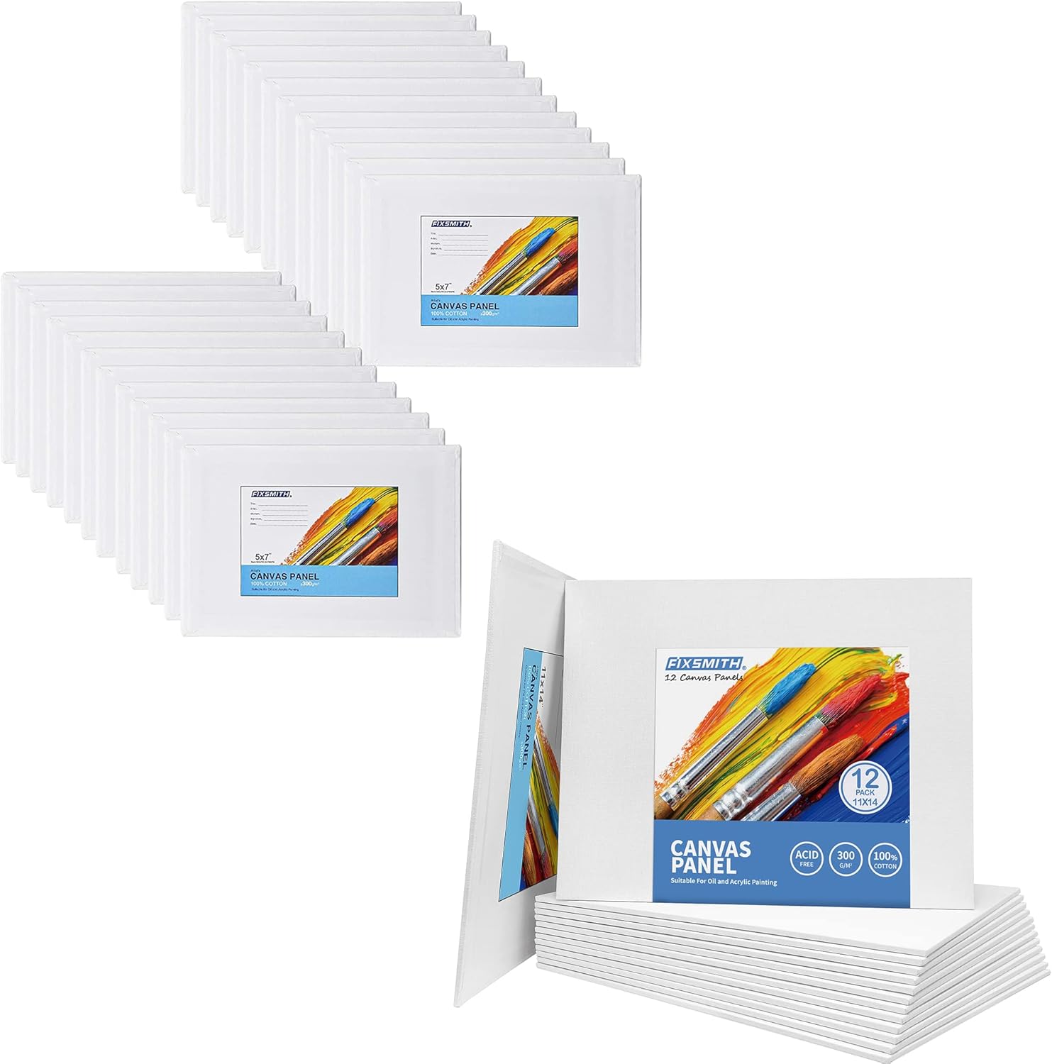 Painting Canvas Panel Boards - 5x7 Inch Art Canvas,24 Pack with 11x14 Inch Canvas Board Super Value 12 Pack Canvases,100% Cotton,Primed Canvas Panel,Acid