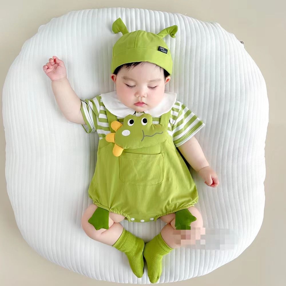 Baby Cotton Short Sleeve Summer Onesie 66cm Green [lapel fish frog bag fart]] — image 3