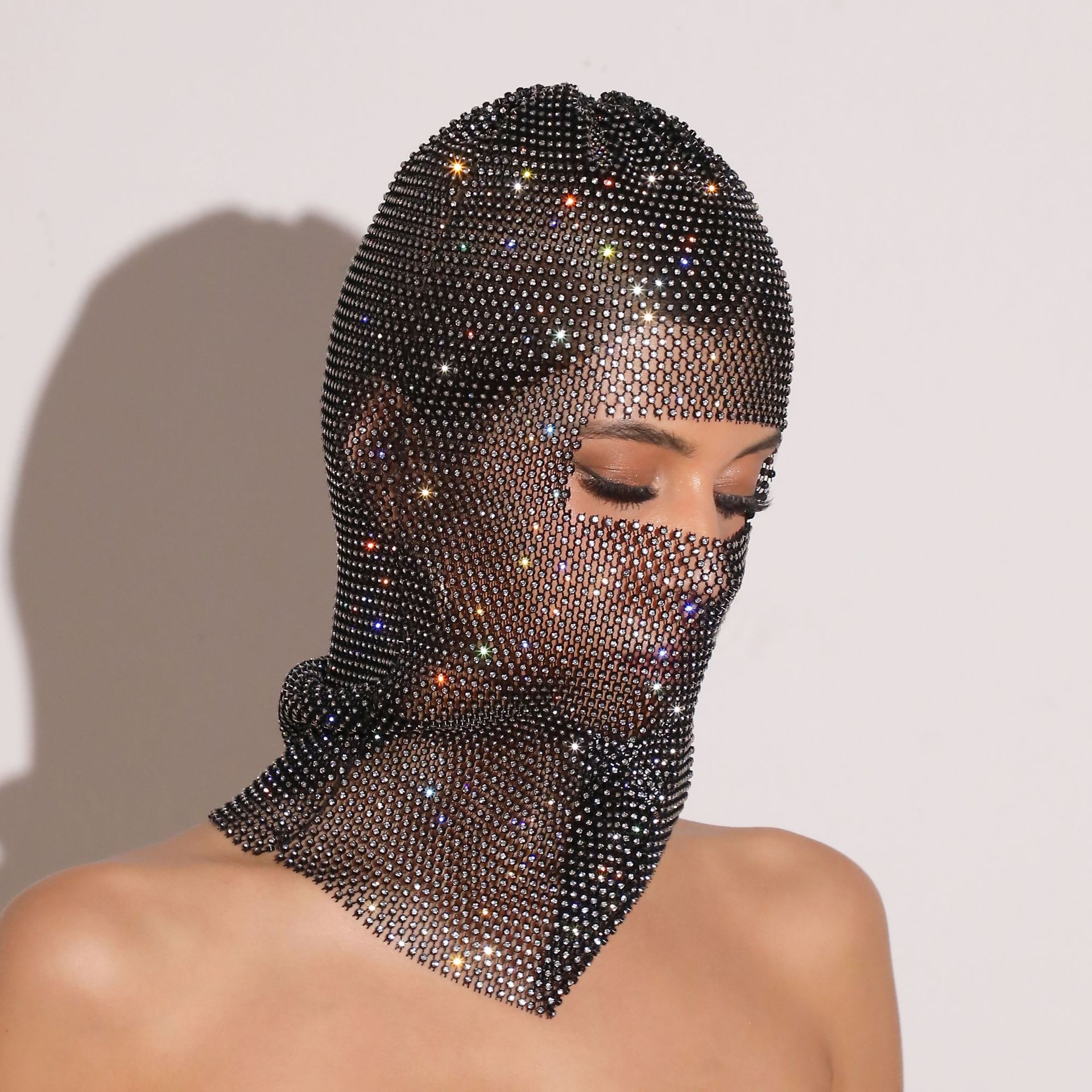 Champagne Glitter Rhinestone Face Balaclava - Trendy Music Festival Head Cover, 37cm — image 3