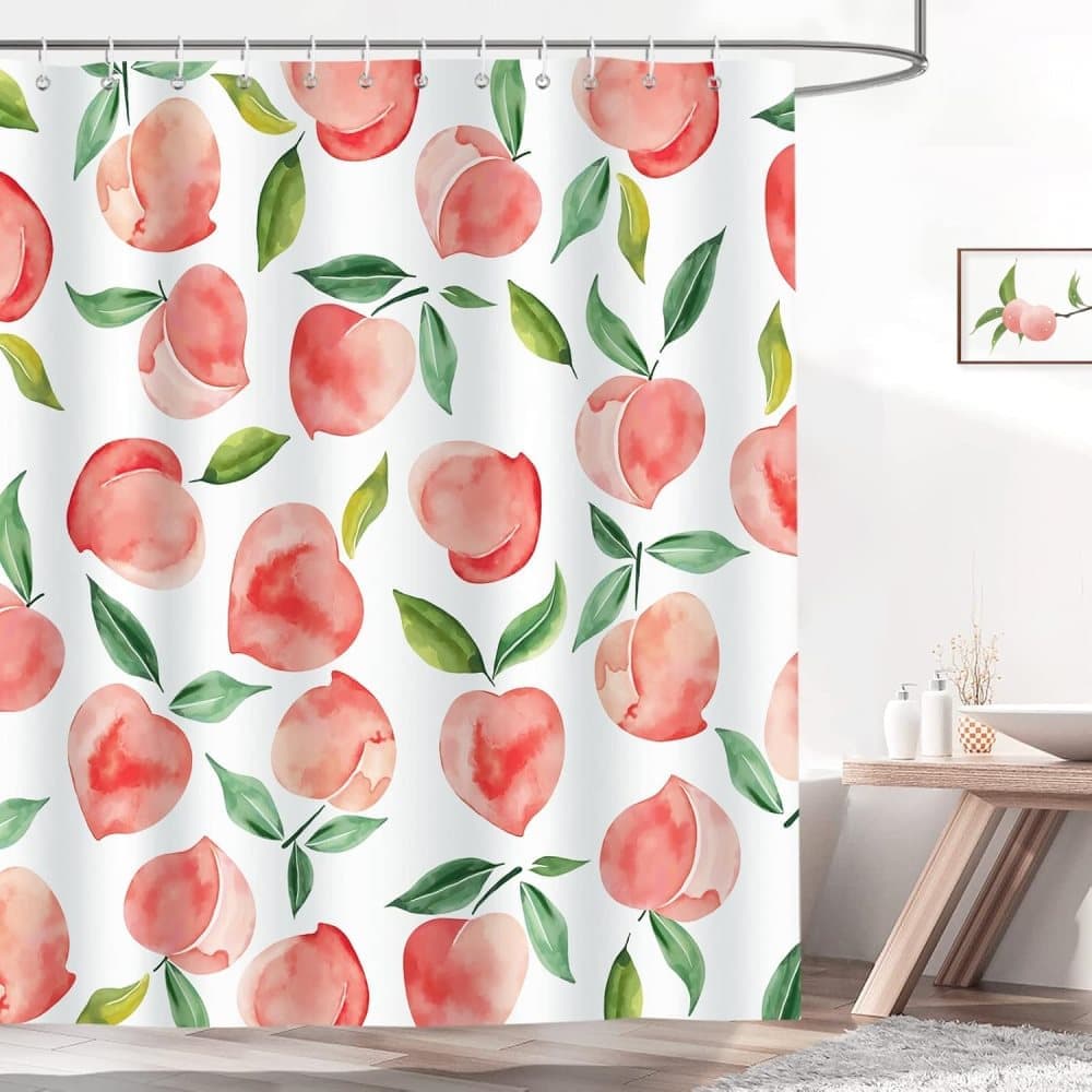 70 × 72 inches Shower Curtain 3D Fruit Motif Waterproof Mold Resistant with 12 Hooks, Pink — image 2