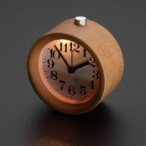 Wood Analog Alarm Clock - Round Battery-Operated Non-Ticking Clock with Snooze Button and Light - Light Brown — image 4