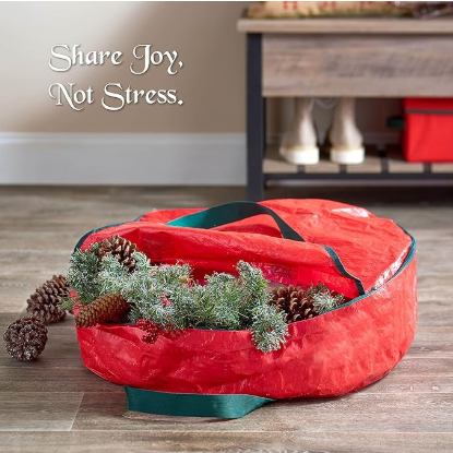 Christmas Wreath Storage Container 30 Inch - Wreath Bag for Artificial Wreaths Box - Dual Zippered Wreaths Storage Bag with Strong Durable Handles - Red โ image 2