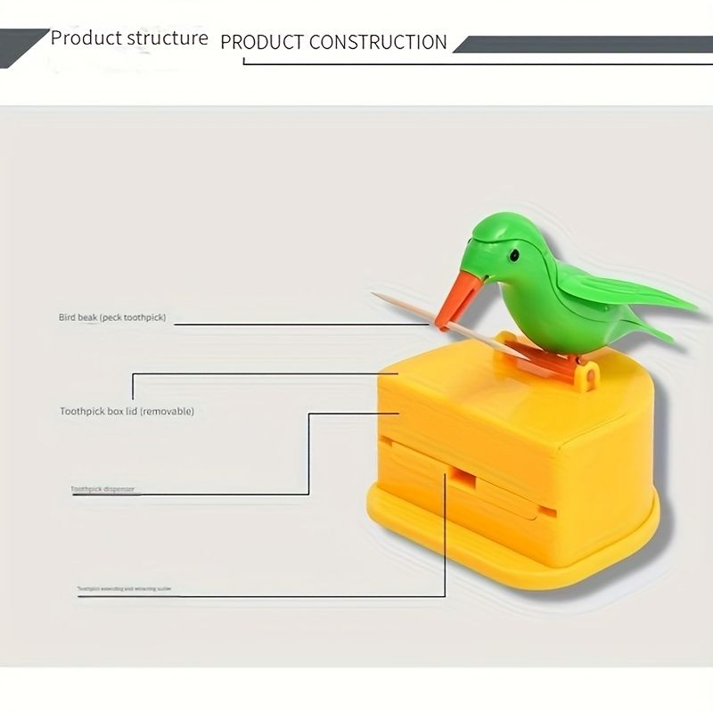 Creative Smart Bird Toothpick Holder Yellow Bird Green Bottom Box — image 5