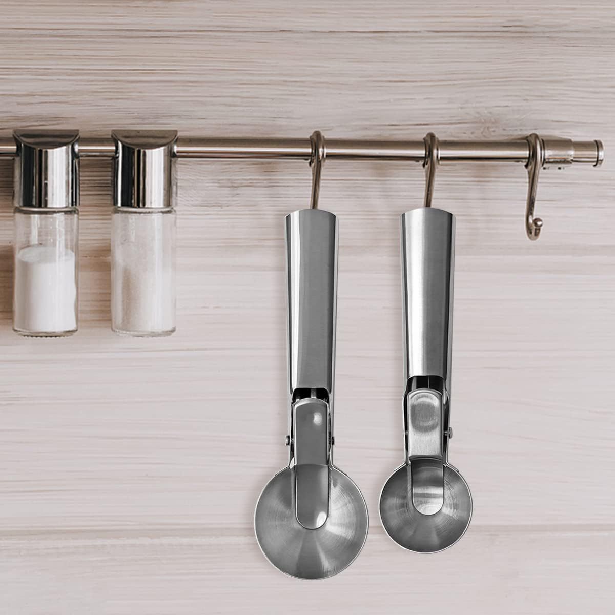2 Pack Stainless Steel Trigger Ice Cream Scoops, Heavy Duty Portion Spoons for Gelato, Sorbet, Fruit and Desserts, Silver, 19.1 x 5.3 cm β image 3