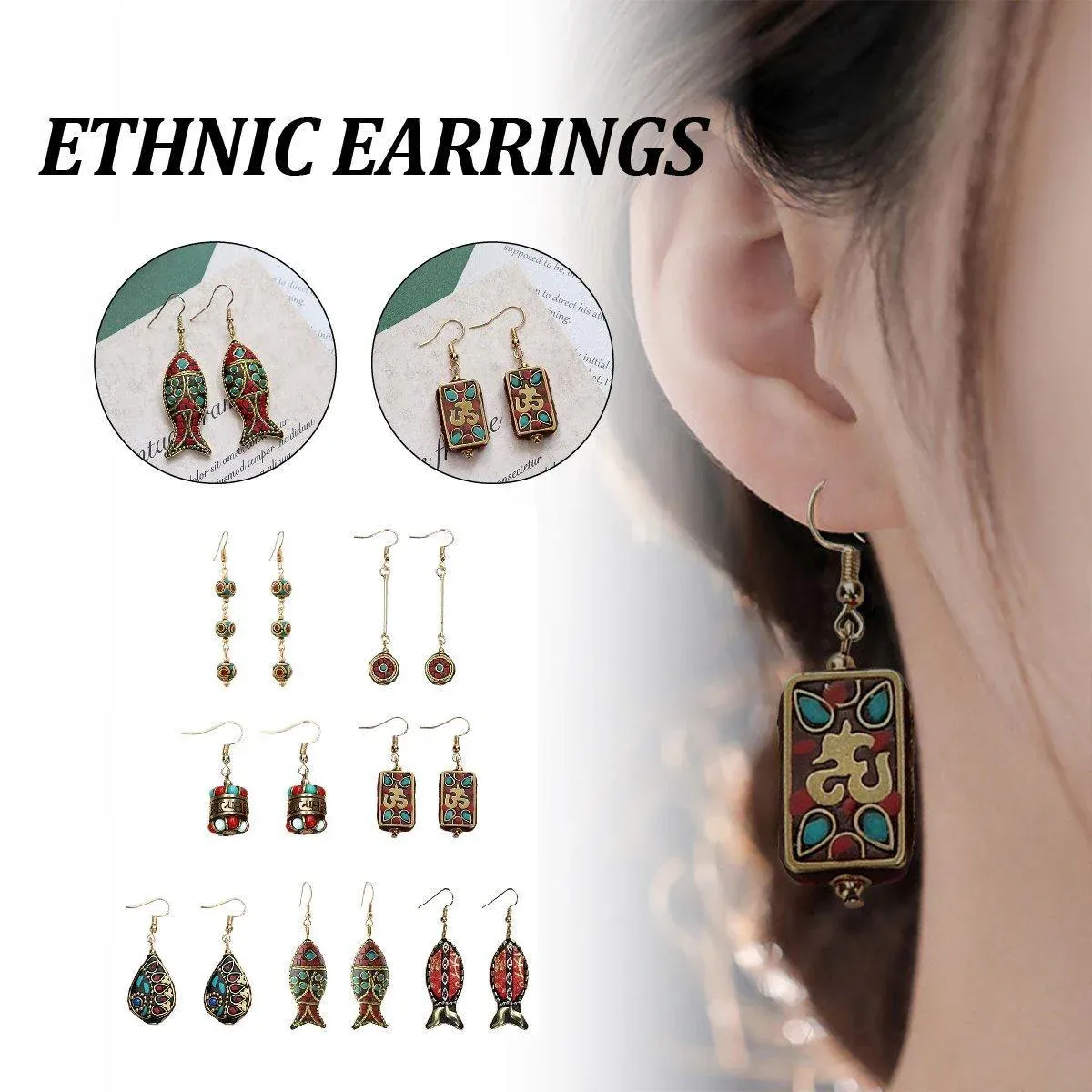 Retro Ethnic Style Earrings Fashion Jewelry for Women Bohemian Accessories - Tibetan roller — image 2